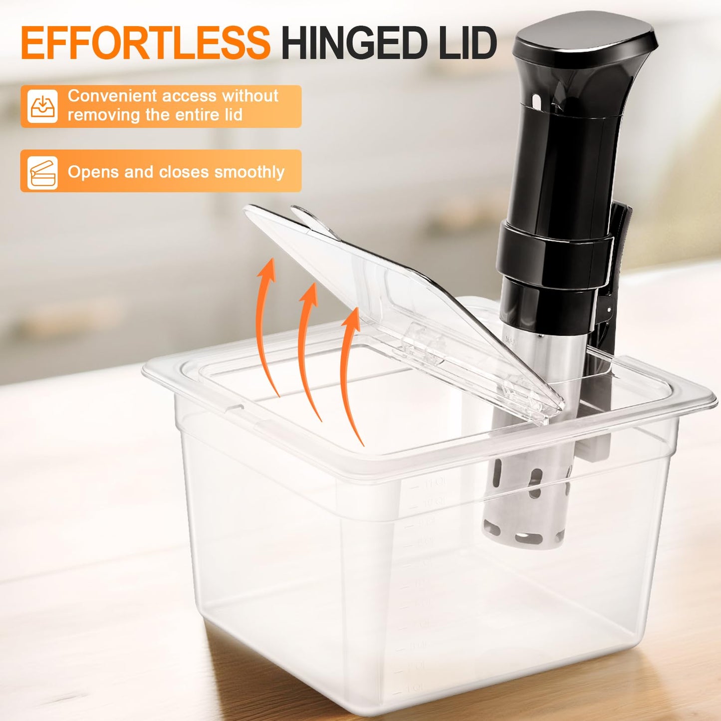 HOMENOTE Sous Vide Container 12 Quart with Universal Collapsible Hinged Lid,Sous Vide Accessories Kit BPA Free,Compatible with Anova and Most Sous Vide Cookers