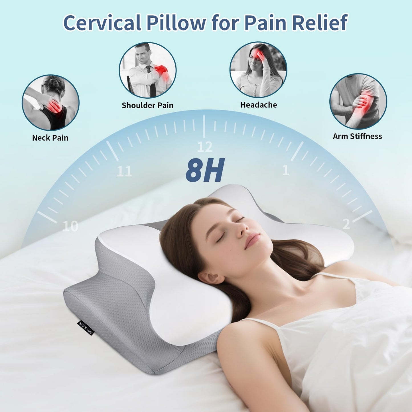 Cervical Neck Pillow for Pain Relief - Ergonomic Pillow Side Sleeper Pillow for Sleeping, Orthopedic Bed Pillow Neck Support Pillow, Contour Memory Foam Pillows for Side Back Stomach Sleepers