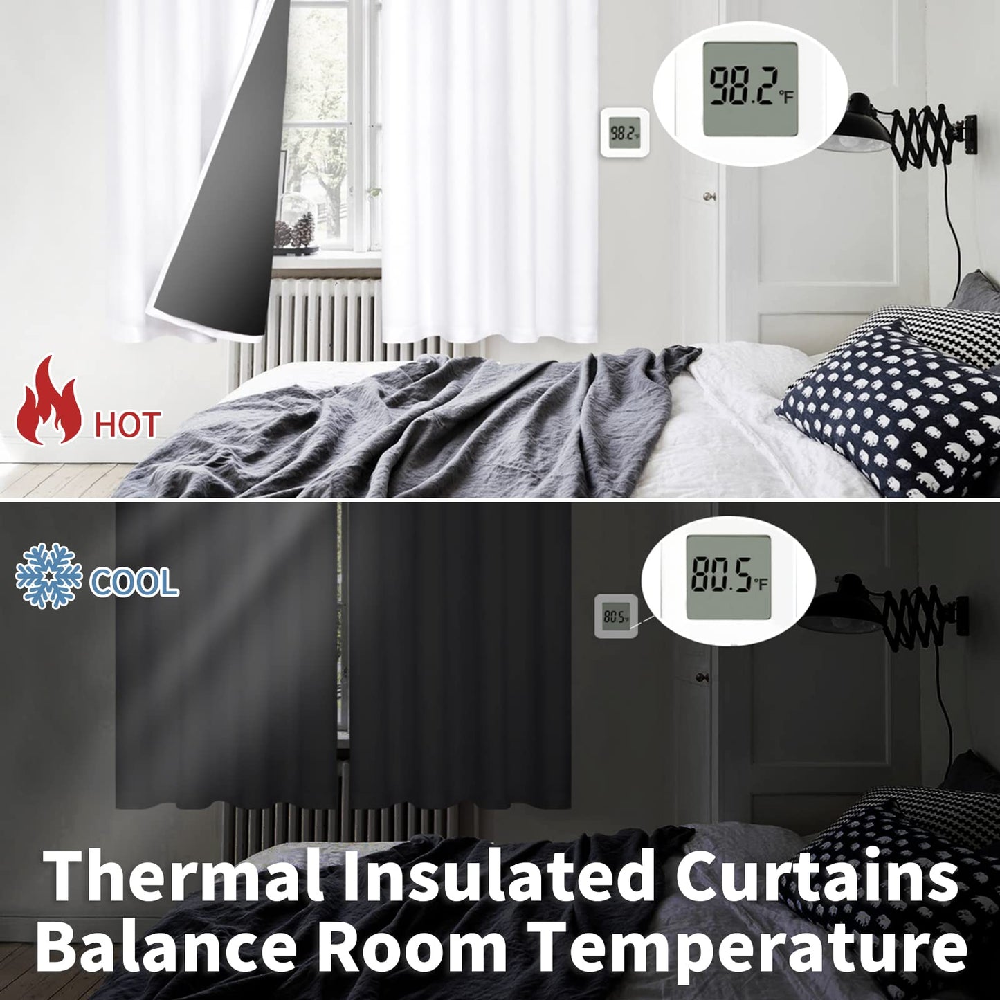 BGment Thermal Insulated 100% Blackout Curtains for Bedroom with Black Liner, Double Layer Full Room Darkening Noise Reducing Grommet Curtain (42 x 72 Inch, Pure White, 2 Panels)