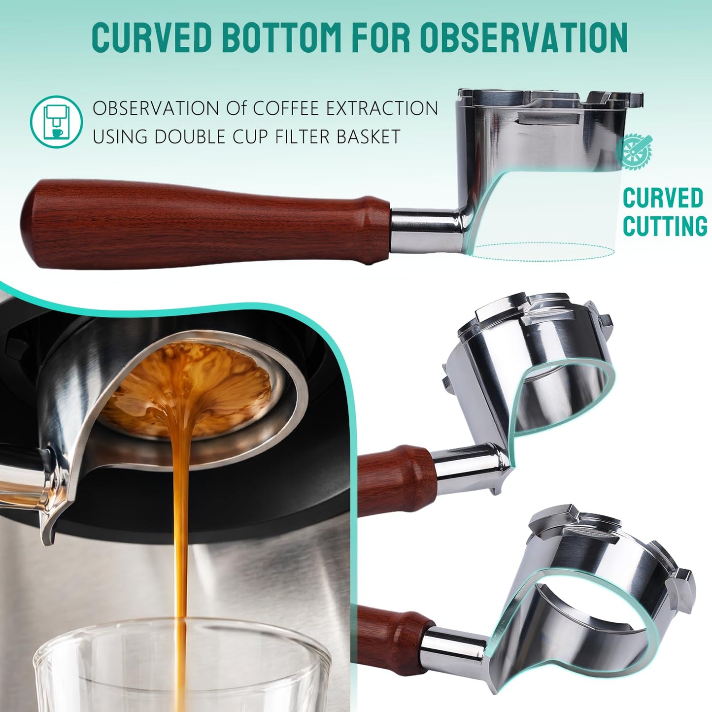 Bottomless Portafilter for Ninja Luxe Café Premier Series ES601 & ES601C Models | Basket Not Included | Compatible with Stock Filter Basket | Wooden Handle