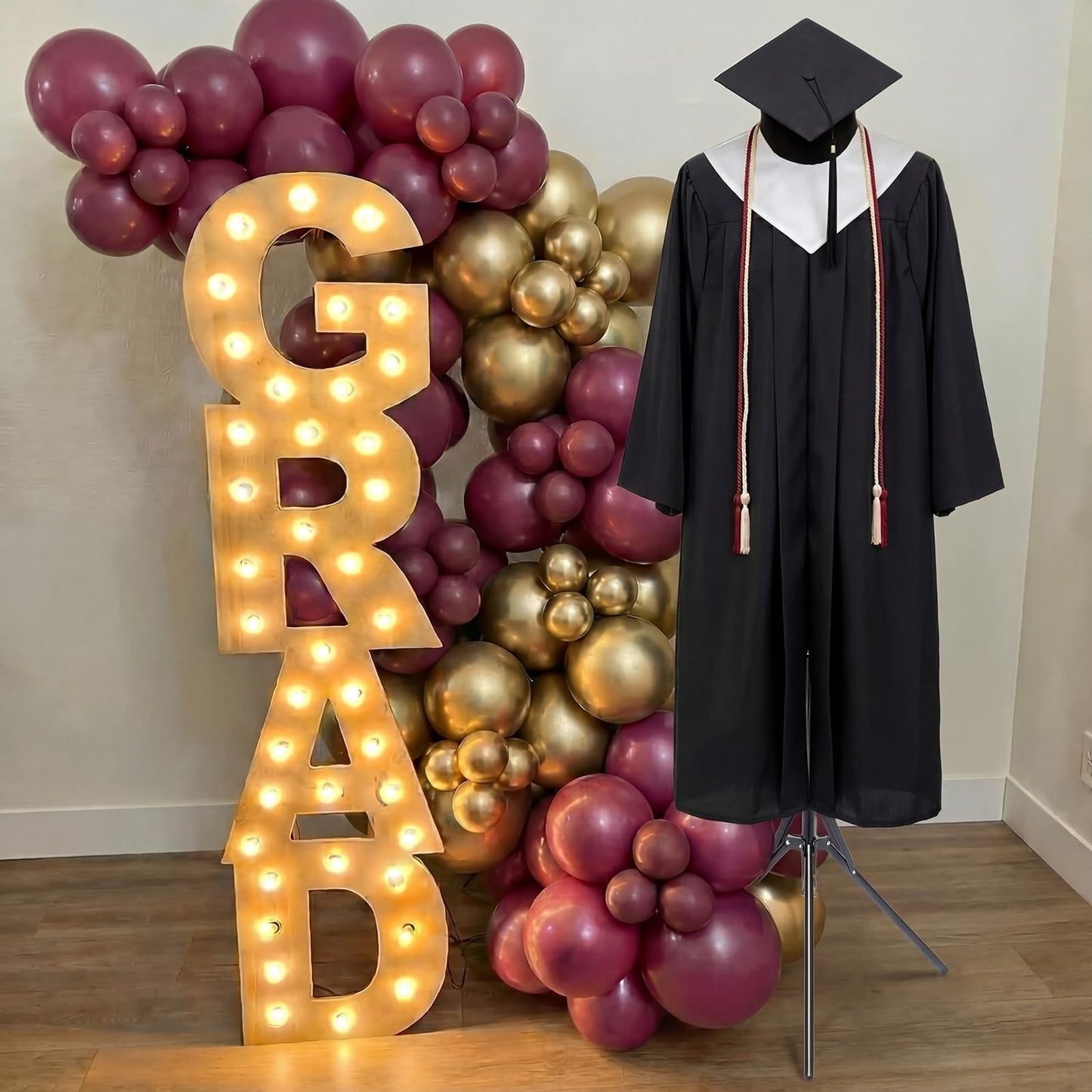 Bucherry Graduation Gown Display Stand Adjustable Garment Hanger for T Shirt 32-63 Inch Portable Hanging Metal Clothes Stand for Graduation Cap Clothing Jacket Coat Shirt Display