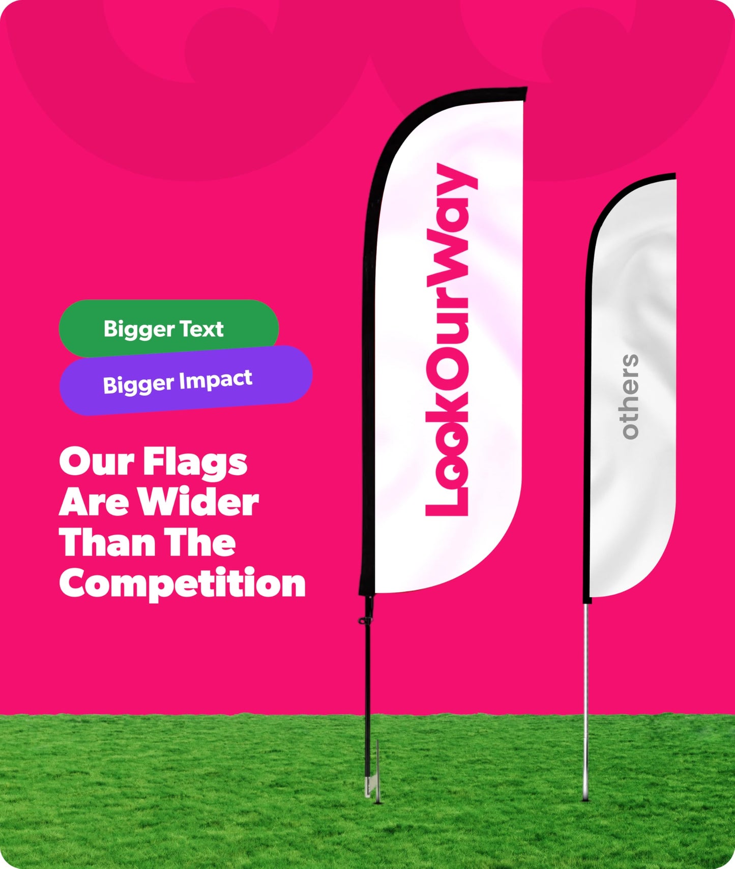 LookOurWay Feather Flag Pole Kit - 7 Feet Tall Advertising Banner with Fiberglass Pole Set and Ground Spike for Business Promotion - Real Estate Flags - For Rent