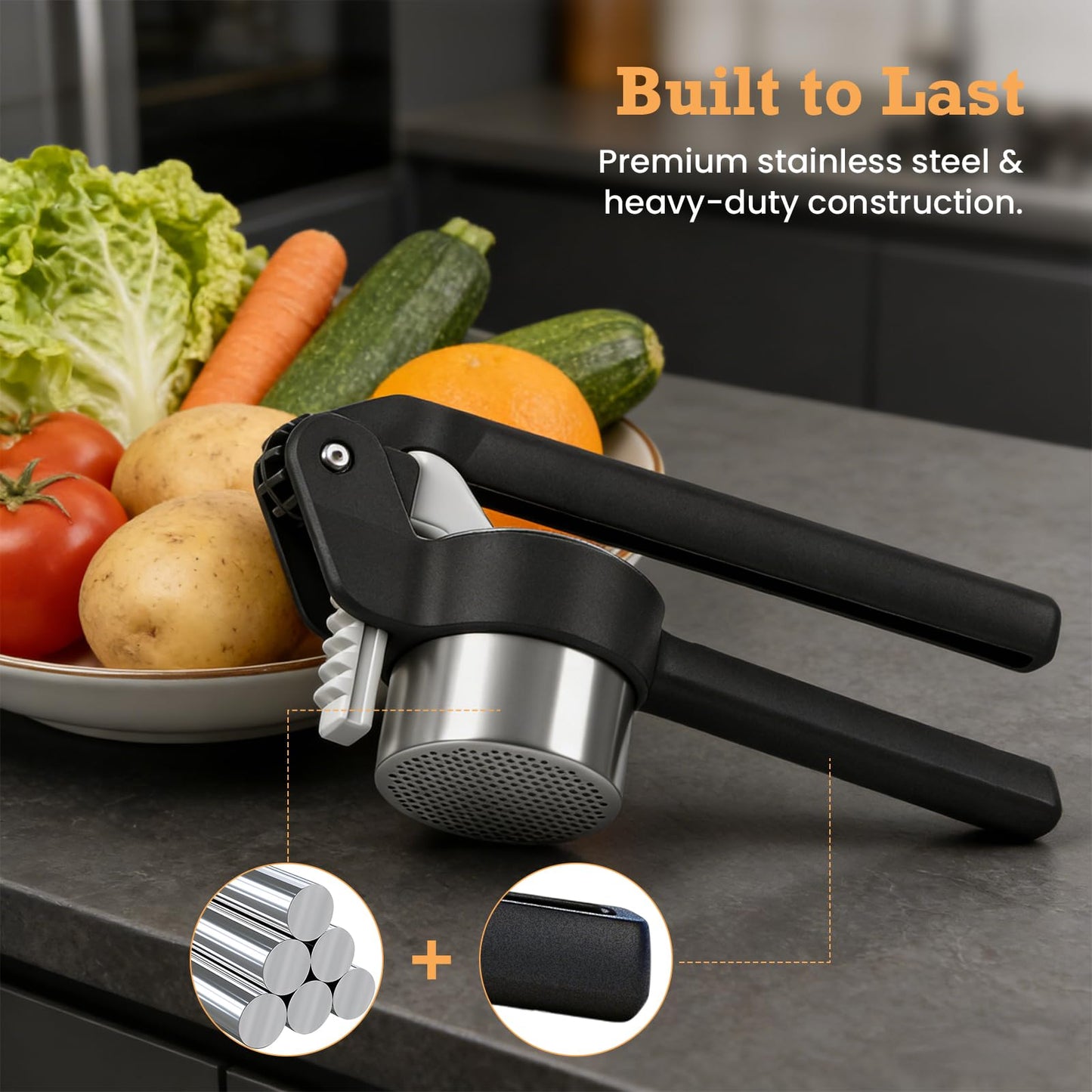 Potato Ricer - Betso Effortless Double-Gear Potato Ricer and Masher - Heavy-Duty Vegetable Press for Perfect Mashed Potatoes, Dishwasher Safe