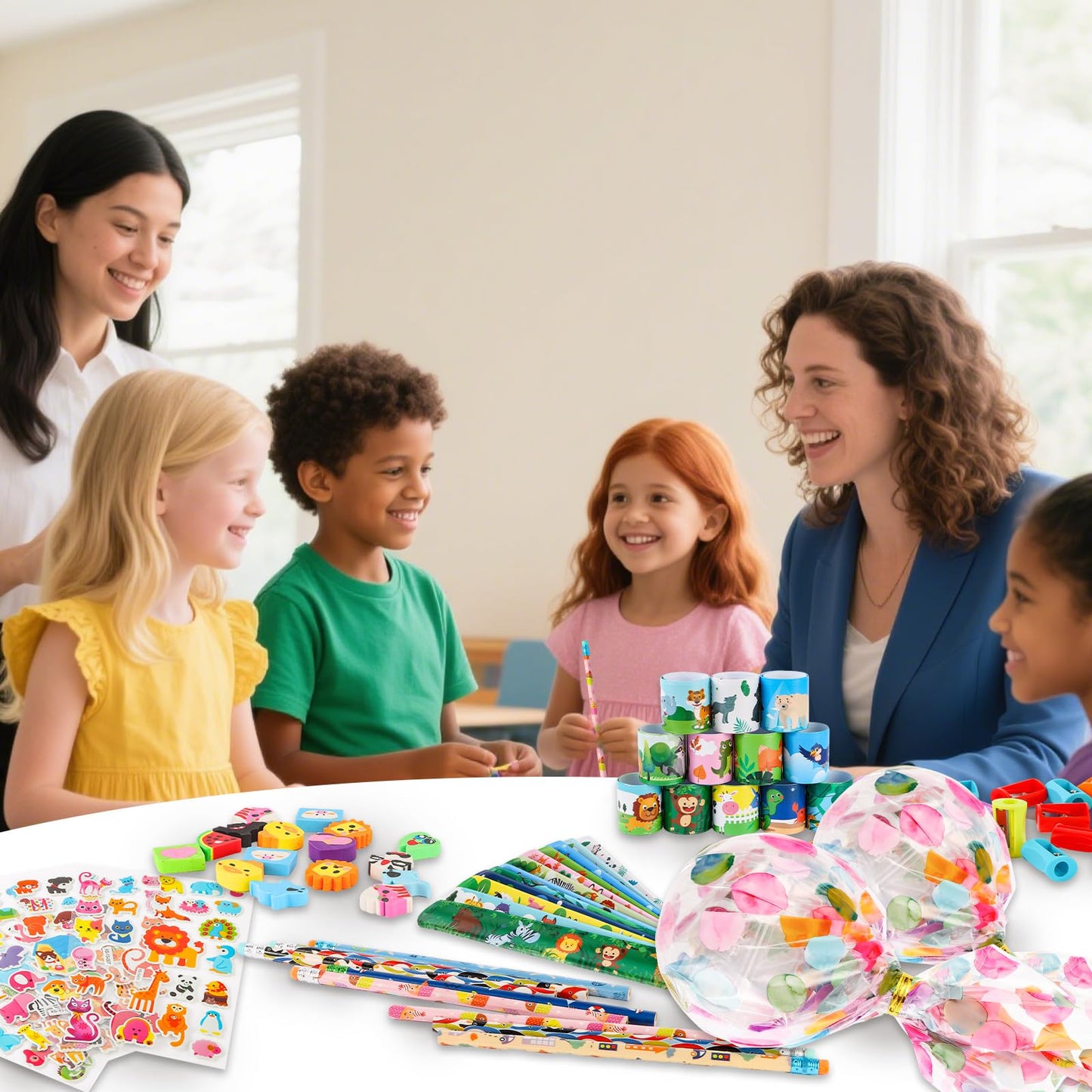 24Pack Giant Lollipop Return Gifts for Birthday Party, Giant Lollipop with Pencils, Stickers, Erasers, 4-in-1 Pen, for Classroom School Exchange Party Supplies
