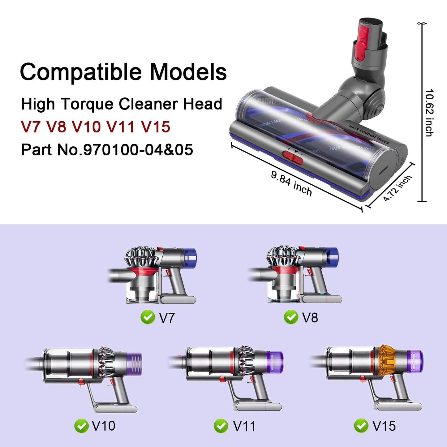 Coodss High Torque Brush Head Replacement for Dyson V11 V15 V10 V8 V7 Vacuum Cleaners, Anti-Tangle Brush, Three Adjustable Suction Modes, Suitable for Hardwood Floor Carpets