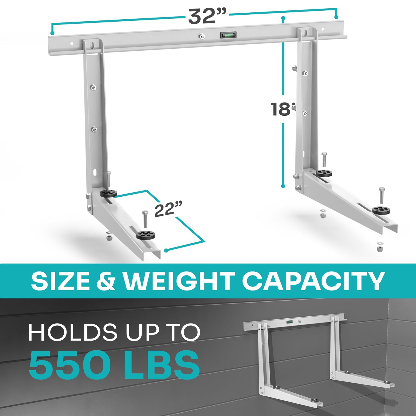 Heavy-Duty Outdoor Mini Split Wall Mount Bracket 9000 - 36000 BTU | Weatherproof Mini Split Mounting Bracket | Includes Drill Bit & Anti-Vibration Pads | Max 550lb Capacity