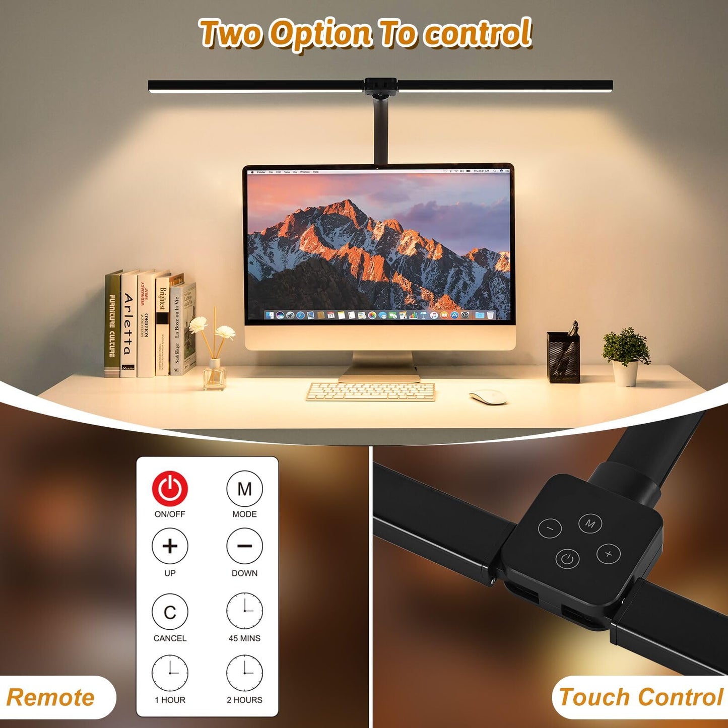LED Desk Lamp for Office Dorm Home - Eye Caring Desk Light with Timer, Remote Control 24W Brightest Dual Screen Computer Monitor Gooseneck Dimmable Table lamp with Anti-Glare Cover Clamp & Base
