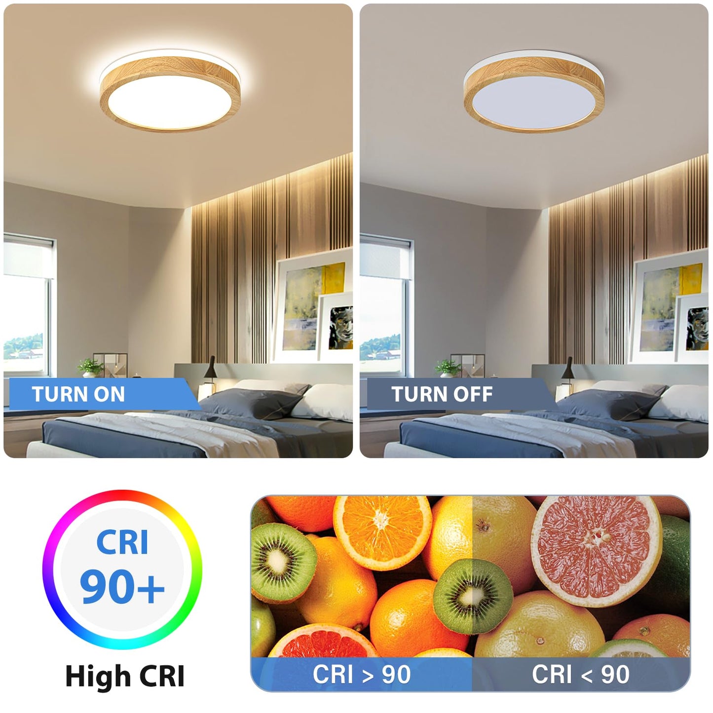 Pevfah Modern Dimmable Wood Flush Mount Ceiling Light, 2700K-6000K 5CCT Round Close to Ceiling Lighting Fixtures, Minimalist LED Ceiling Lamp for Bedroom, Kitchen, Hallway, Laundry Room-11.81in