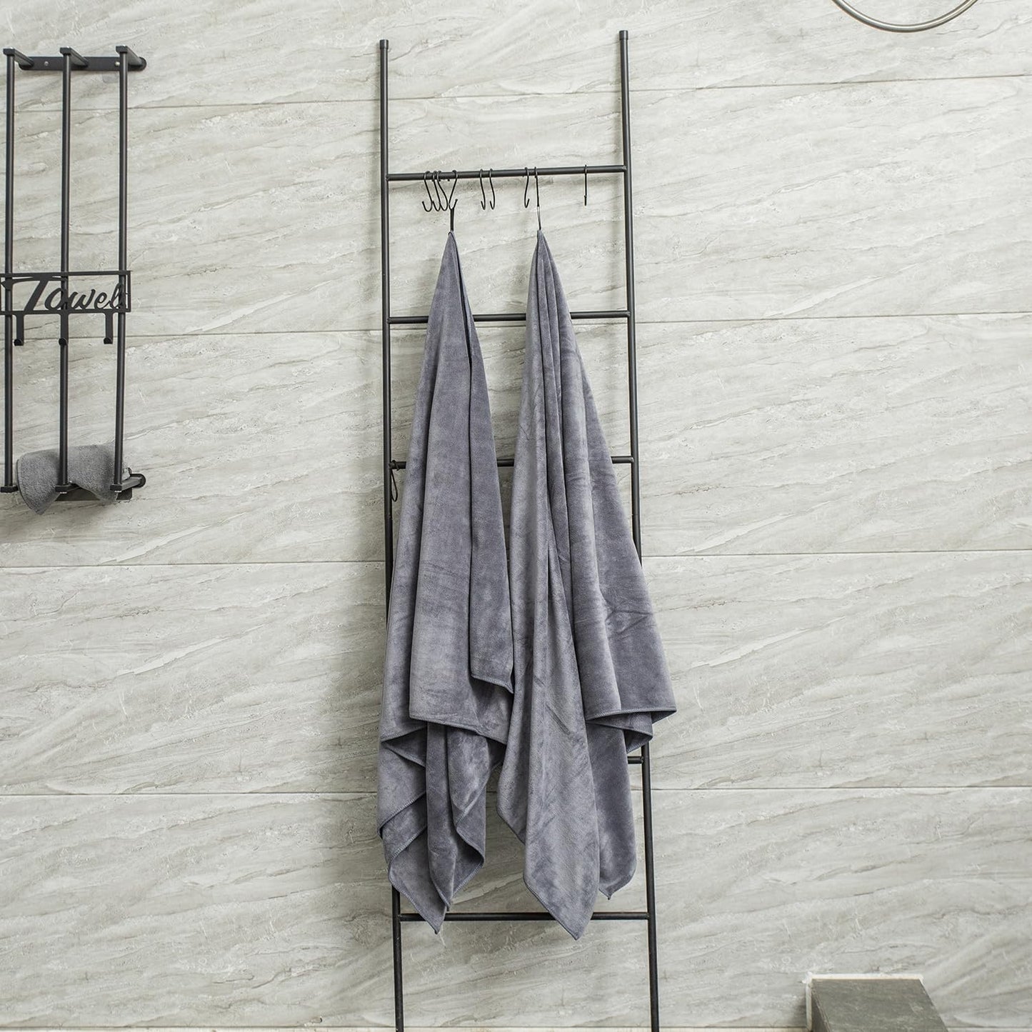 JML Microfiber Bath Towel 2 Pack(30" x 60"), Oversized Thick Towels, Soft, Super Absorbent and Fast Drying, No Fading Multipurpose Use for Sports, Travel, Fitness, Yoga, 30 in 60 in, Grey Count