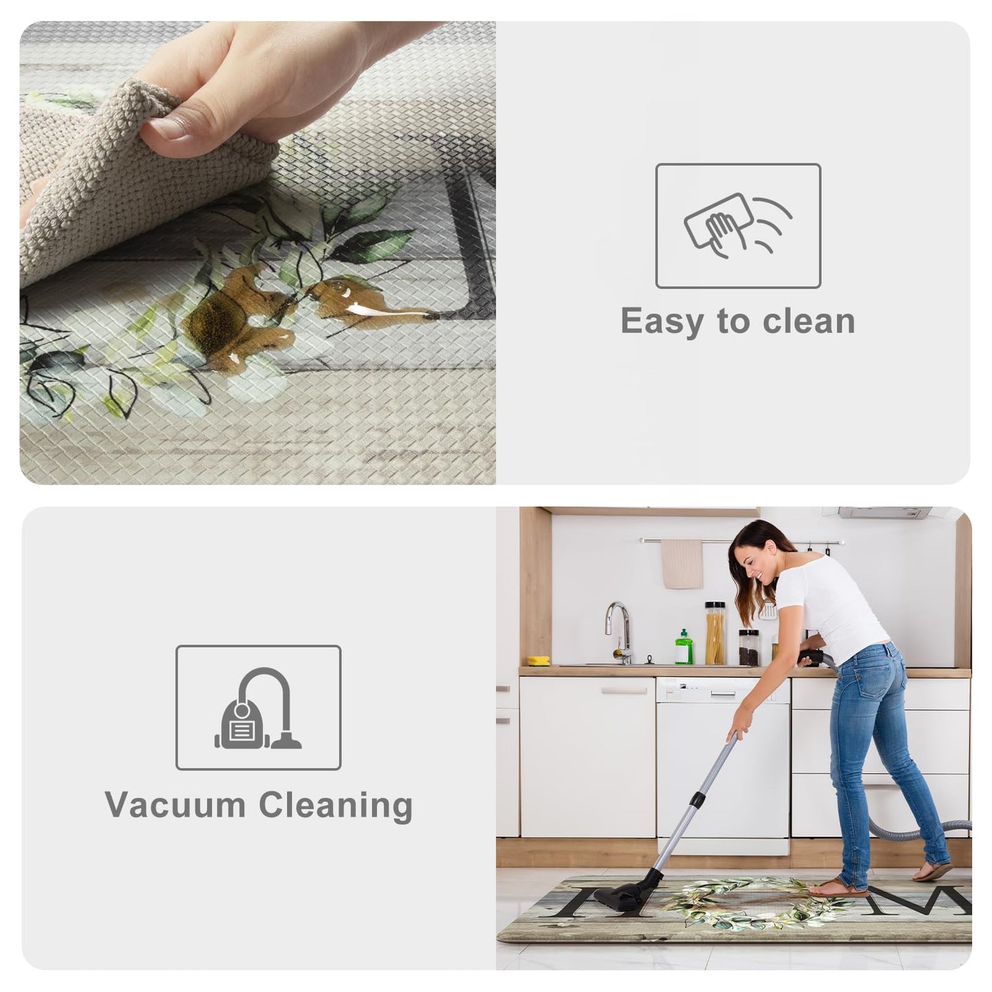 KIMODE Kitchen Mats for Floor 17"x47"+17"x29", Farmhouse Kitchen Rugs Sets of 2, Anti Fatigue Mats for Kitchen Floor, Cushioned Comfort Kitchen Floor Mats for Sink, Laundry, Desk Grey