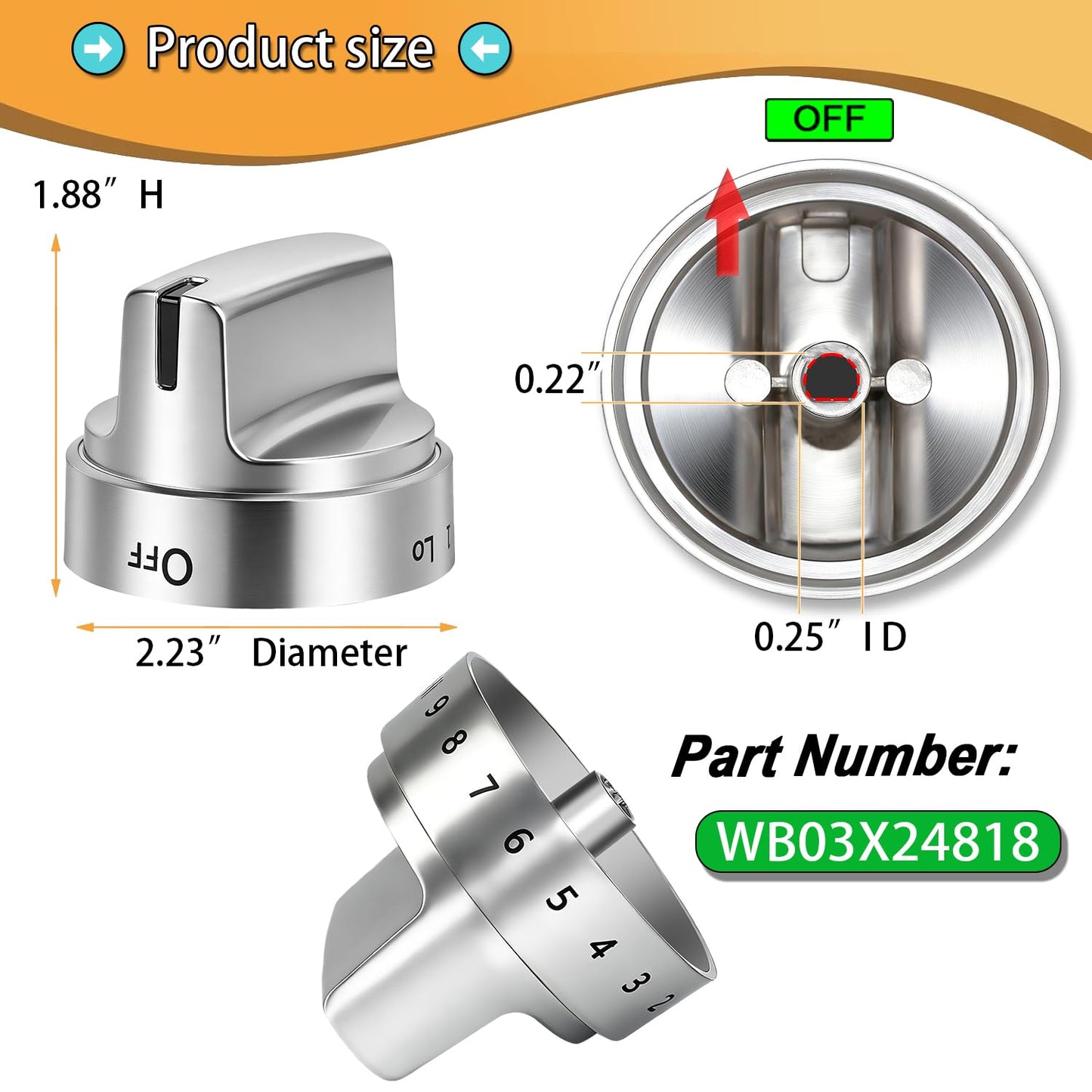 Upgraded Metal WB03X24818 Gas Range Knobs Replacements, Compatible with GE Surface Burner Control Knobs,Compatible Machines :JGB660EEJ1ES,JGB660SEJ1SS,JGB700SEJ1SS,JGB720SEJ1SS,etc