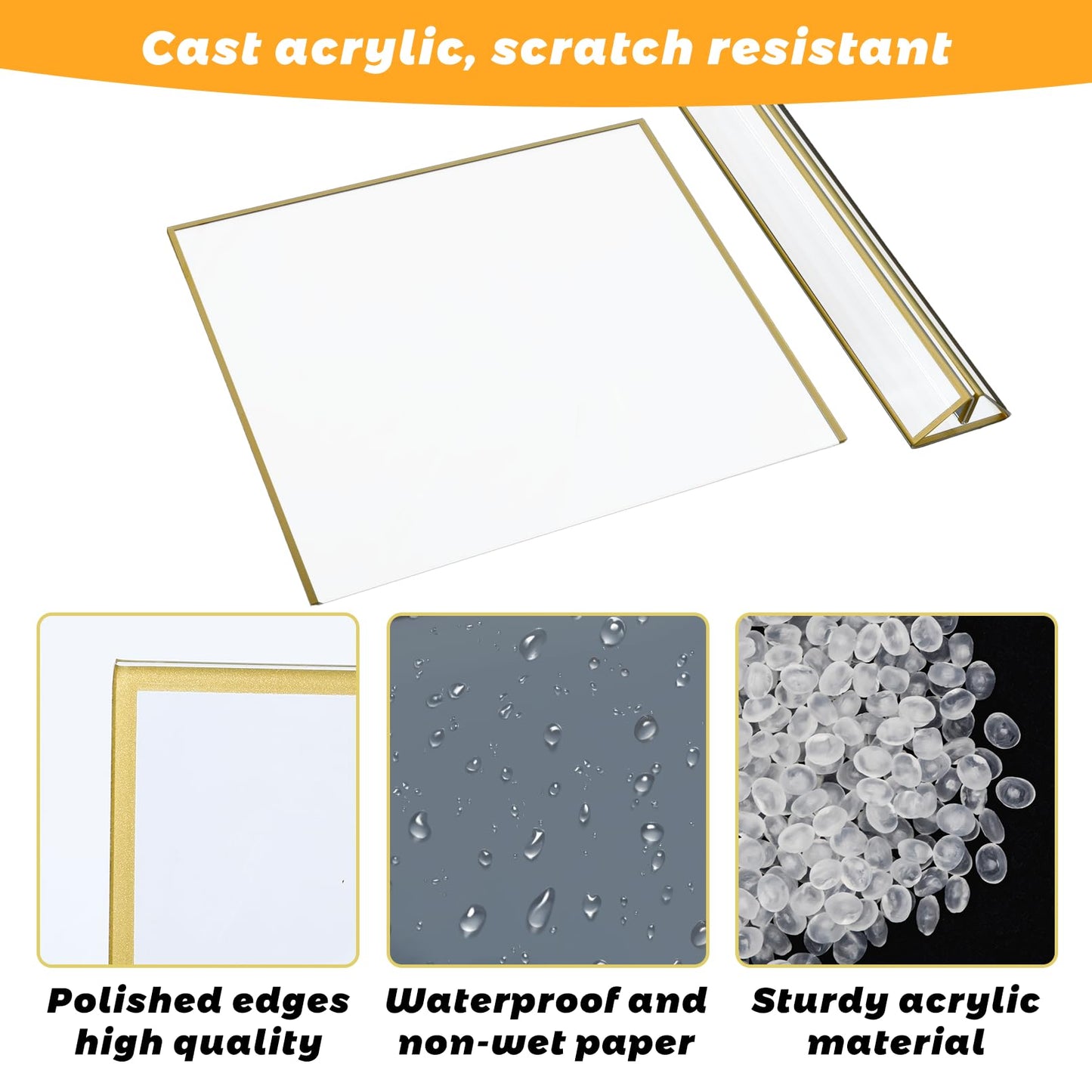 Cptoion 6 Pack Acrylic Sign Holders with Golden Border,11x 8.5 Horizontal Acrylic Sign Holder,Clear Picture Frames,Double Sided Table Menu Holders for Wedding Table Number Office Desktop Photos Display