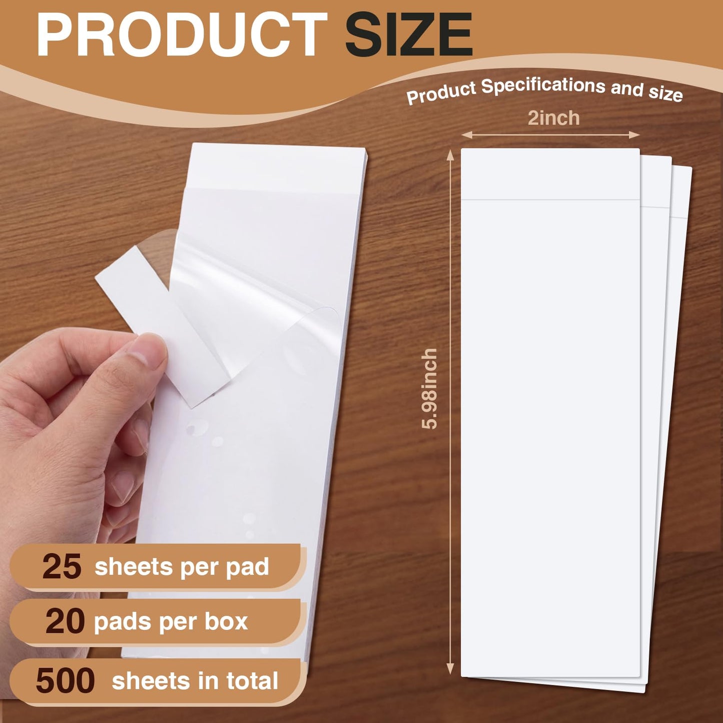Jaloro 500 Sheets 2'' x 6'' Pre-Cut Packaging Tape Packing Tape Strips, 25 Sheets Per Stack, Containing 20 Stacks for Protecting, Sealing, Packaging, Holding, Closing, Repairing