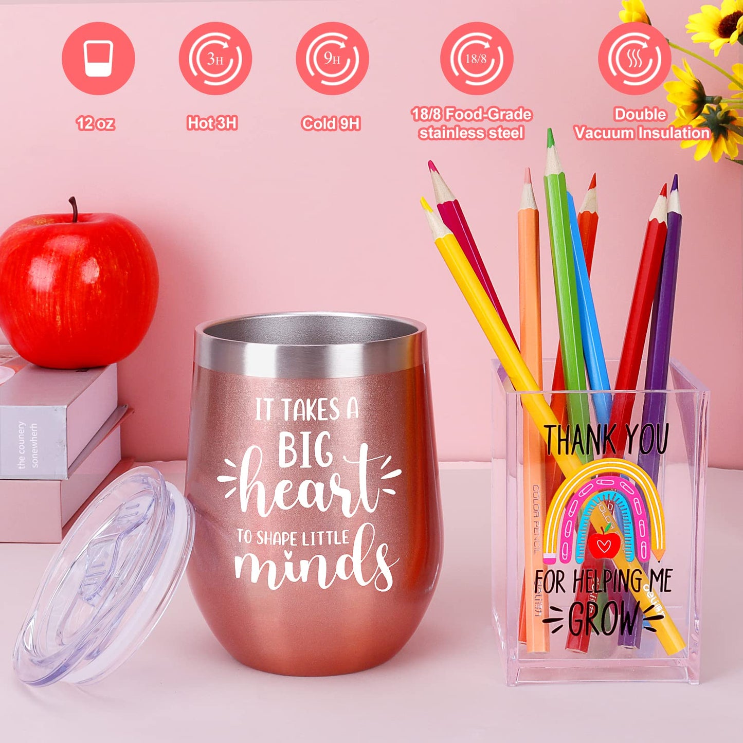 NaiCeay Best Teacher Appreciation Gifts for Women, Back to School, Christmas, Valentine's Day Gifts for New Teacher-12 oz Tumbler Set