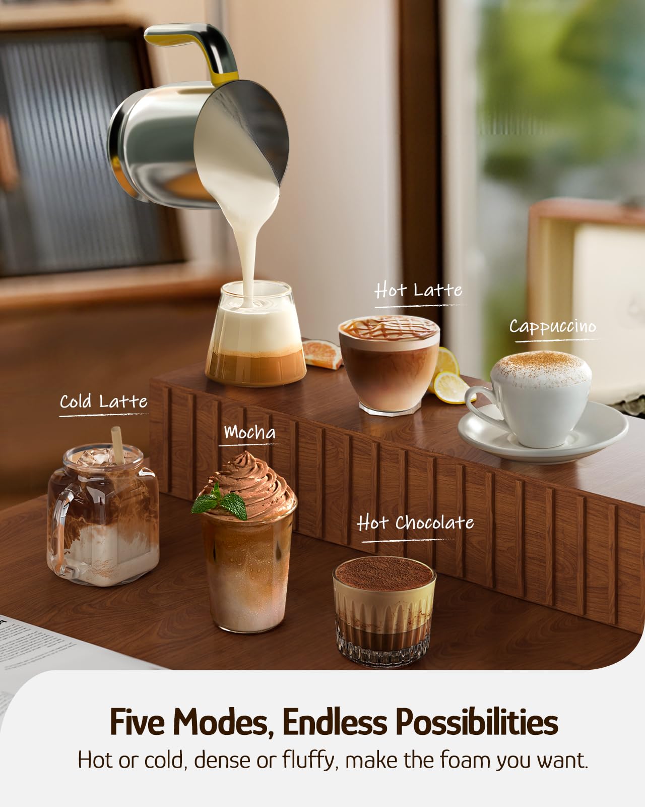 Hazel Quinn Milk Frother - Hot and Cold Detachable Milk Frother with Adjustable Temperature & Foam Thickness, Dishwasher Safe, for Latte/Cappuccino/Hot Chocolate, 400ML (13.5oz) - Floral Printed