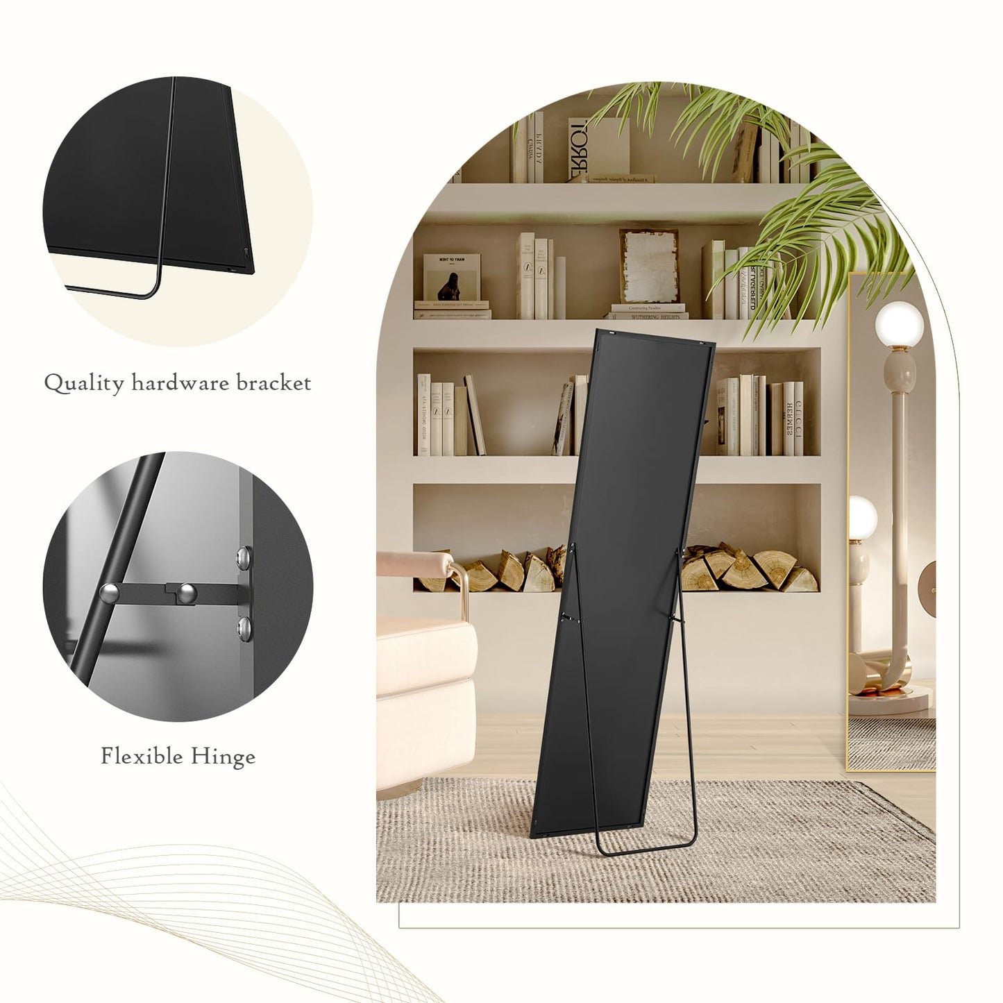 Aidoly Mirror Full Length, Upgraded 16"x59" Body Wall Mirrors with Shatter-Proof Glass, Floor Standing, Hanging or Leaning, Tall Mirror with Stand Aluminum Alloy Frame for Bedroom, Black