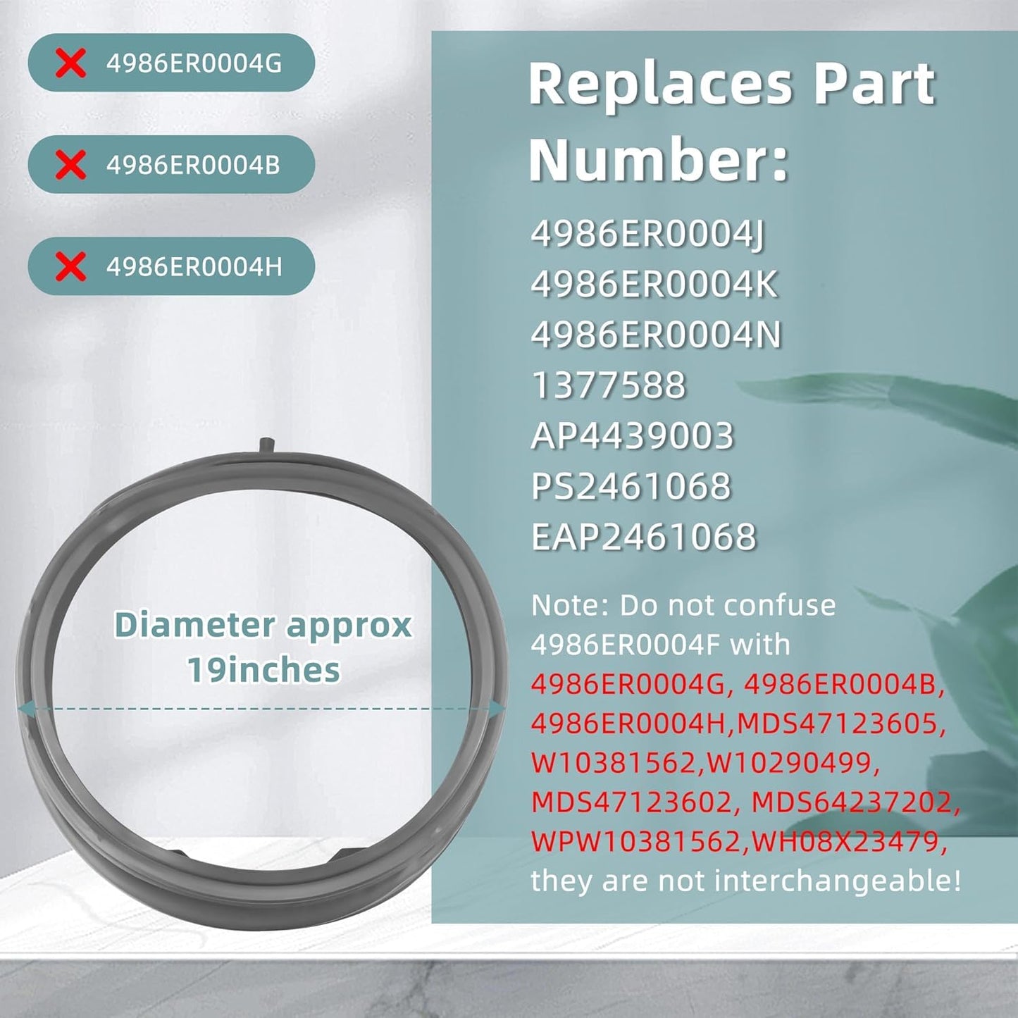 Upgraded 4986ER0004F Door Gasket Fit for Ken-More L-G Front Load Washer Rubber Seal, Washer Parts with Drain Port WM2250CW WM2050CW WM2301HR, Replaces 4986ER0004J 4986ER0004K 4986ER0004N by AMI PARTS
