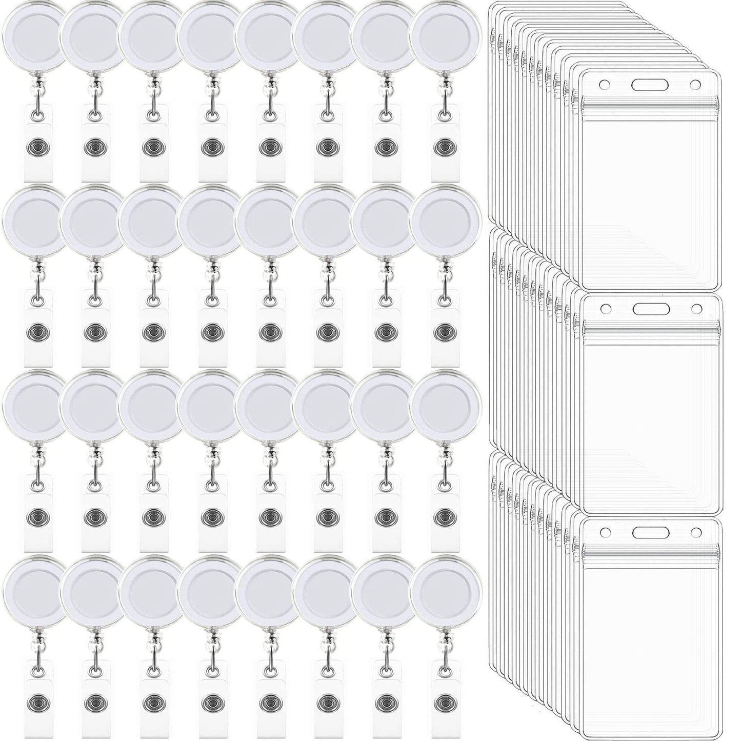 100 Pack Retractable Badge Reel Clips with 100 Pack Vertical ID Card Holders Retractable Badge Holders with Clip ID Badge Clips with Name Card Holder for Nurses Office School,Transparent