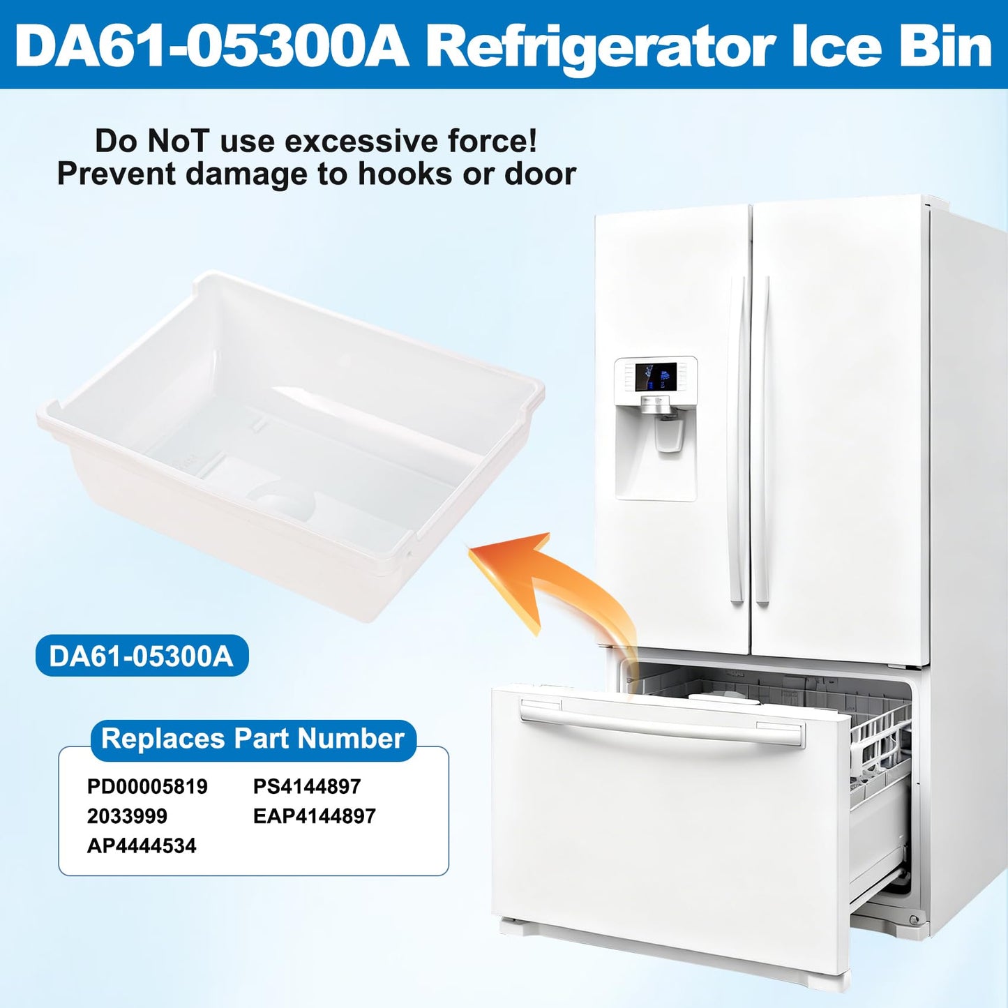 DA61-05300A Refrigerator Case Ice Cube Compatible with Samsung RFG298AABPXAA RF266AZRSXAA0000, DA61-05300A Ice Cube Container Bucket Tray Replace PD00005819 2033999 AP4444534 PS4144897 EAP4144897