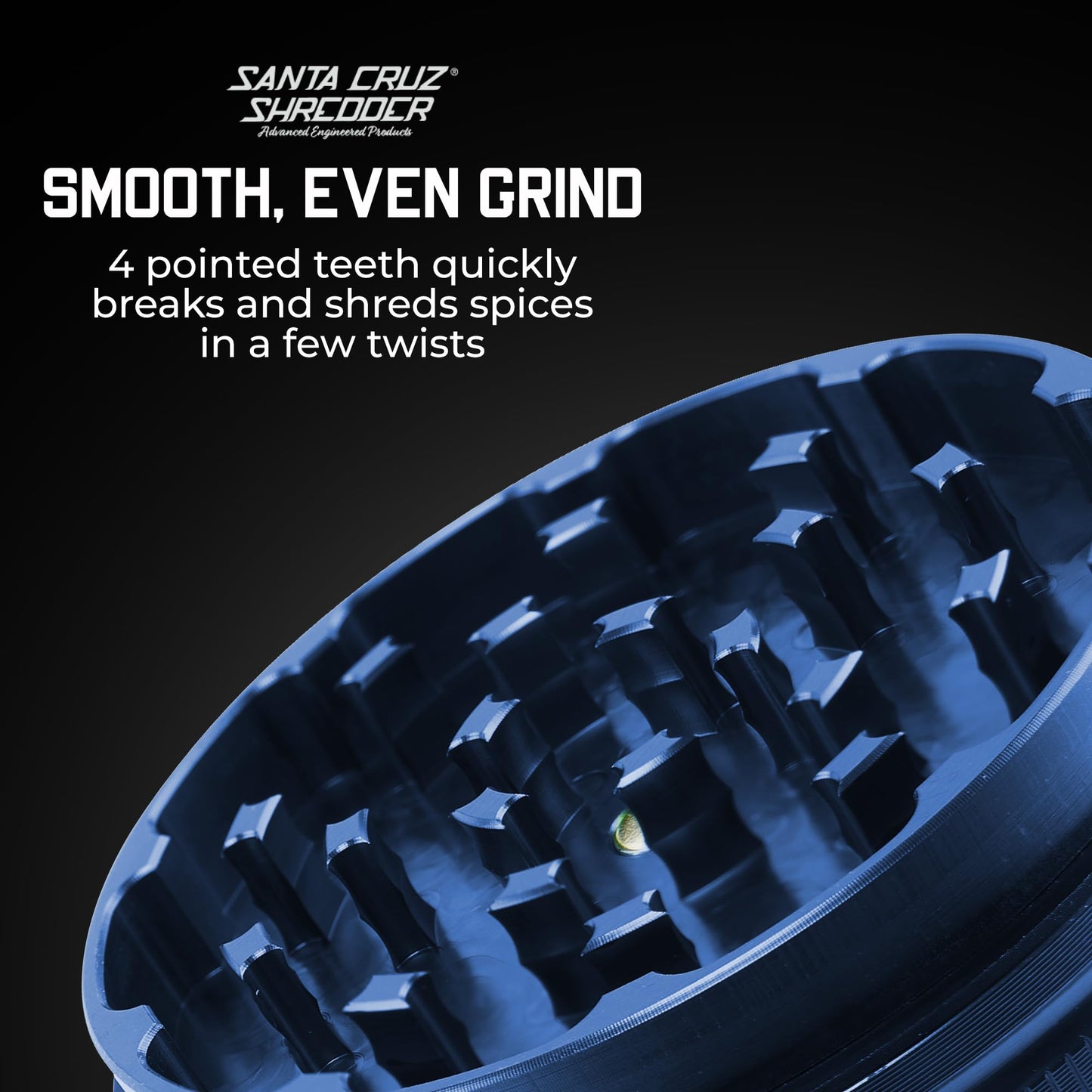 Santa Cruz Shredder Metal Herb Grinder Knurled Top for Stronger Grip 2-Piece 2.7" (Blue)