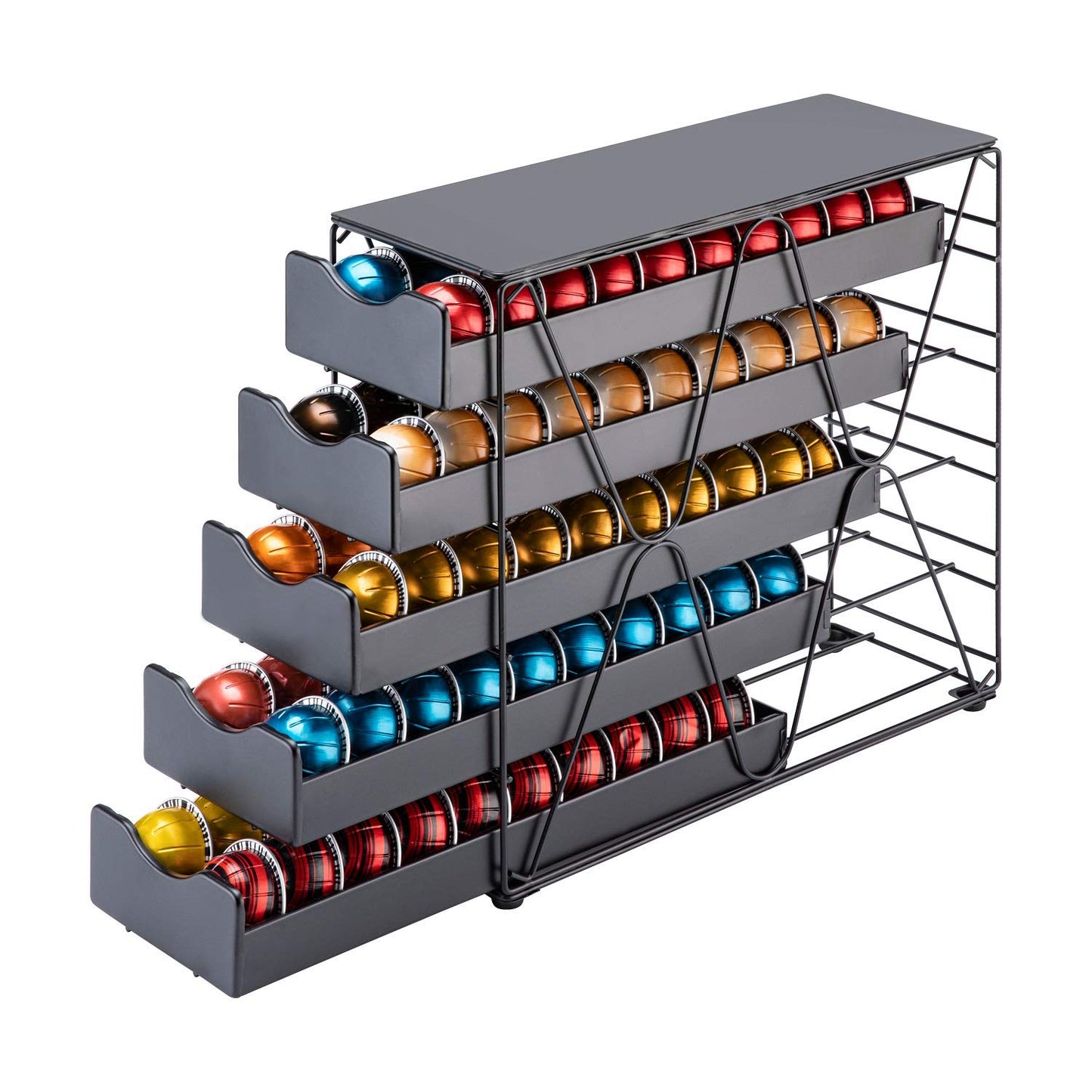 FlagShip for Nespresso Pod Holder Drawer Large Mullti Tier Coffee Pod Holder Vertuo (5 Tier (100Pods))