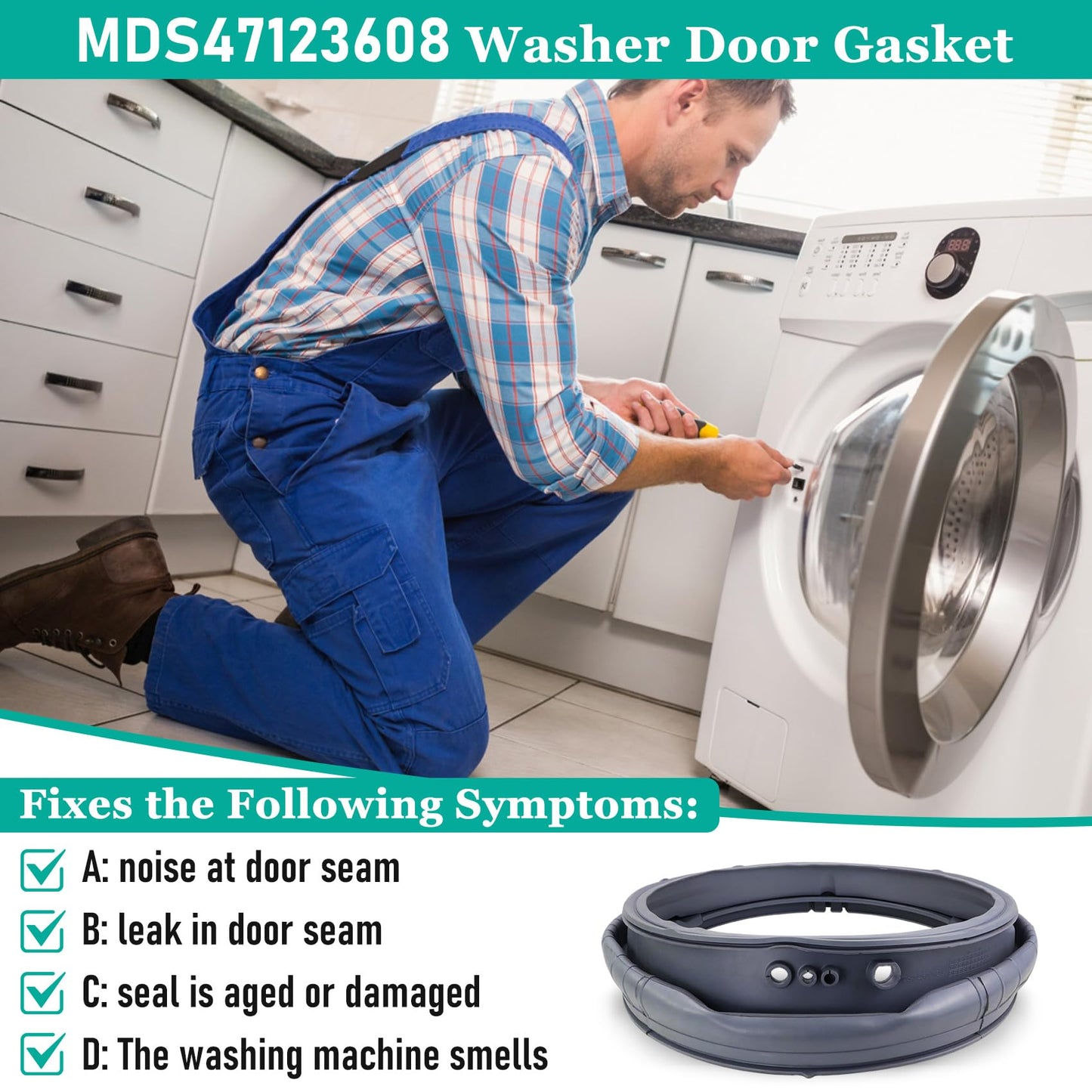 Upgrade MDS47123608 Washer Door Boot Seal,Replacement for LG Kenmore and Compatible with Models WM8100HVA WM8000HVA,WM4070HVA,WM4270HVA,Equal Quality to AP5668418, PS6448330,2673936-3 Year Warranty
