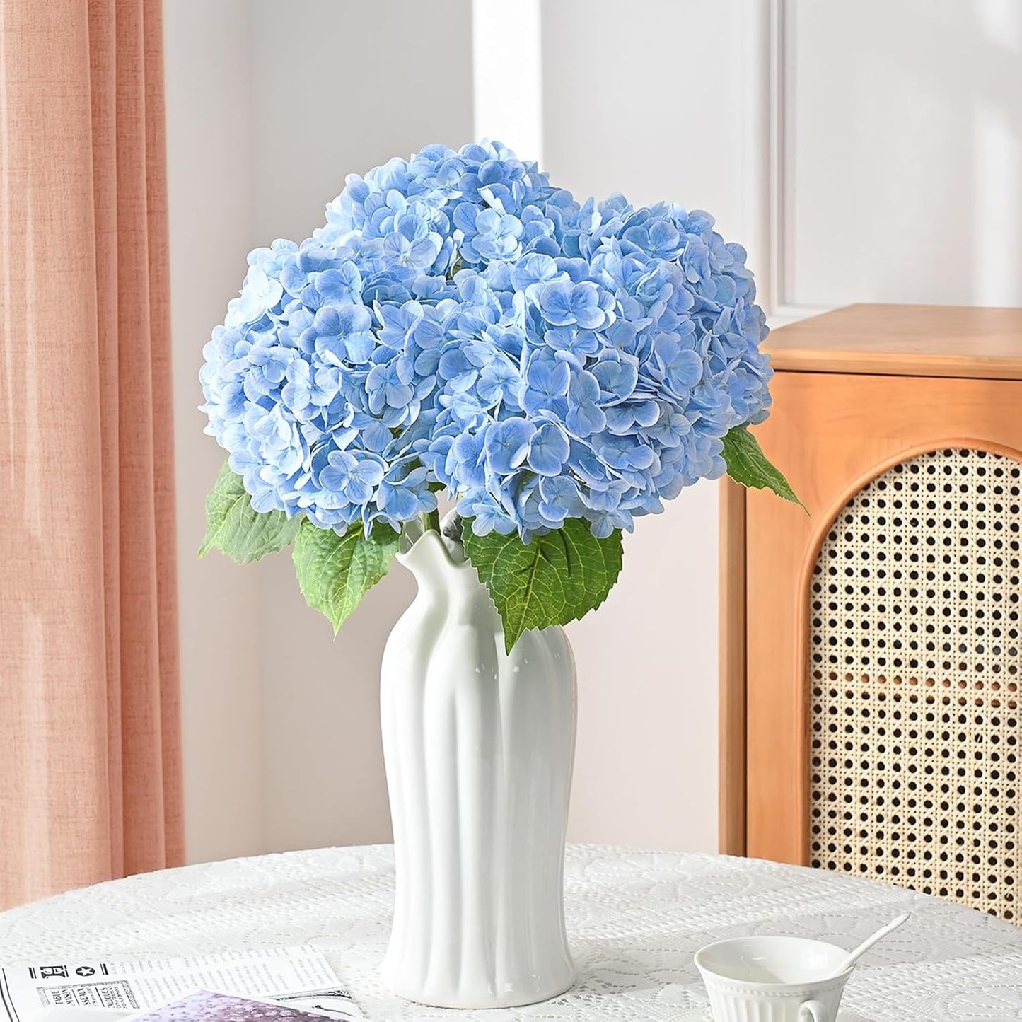 MARTINE MALL 5Pcs 21in Hydrangea Artificial Flowers, Latex Real Touch Hydrangeas Lifelike Large Hydrangea Flowers for Home Decor Party Arrangements Wedding Bouquets Centerpieces (Blue)