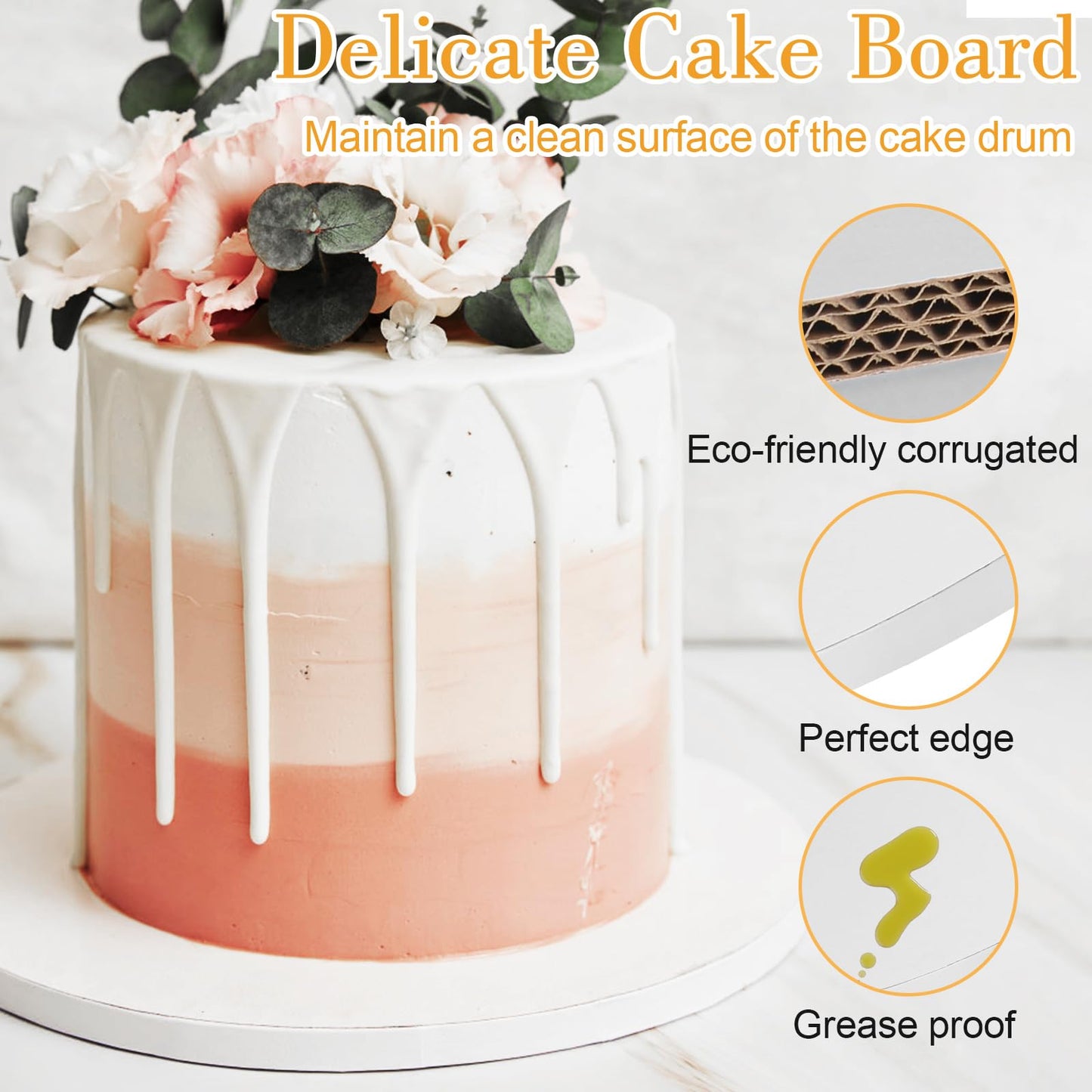 12 PCS Cake Drums 14 Inch, 14inch Drum, Cake Boards 14 Inch Round, 1/2" Thick Cardboard, Sturdy Circle, Base para Pastel Cardboard Base White Cake Boards for Wedding