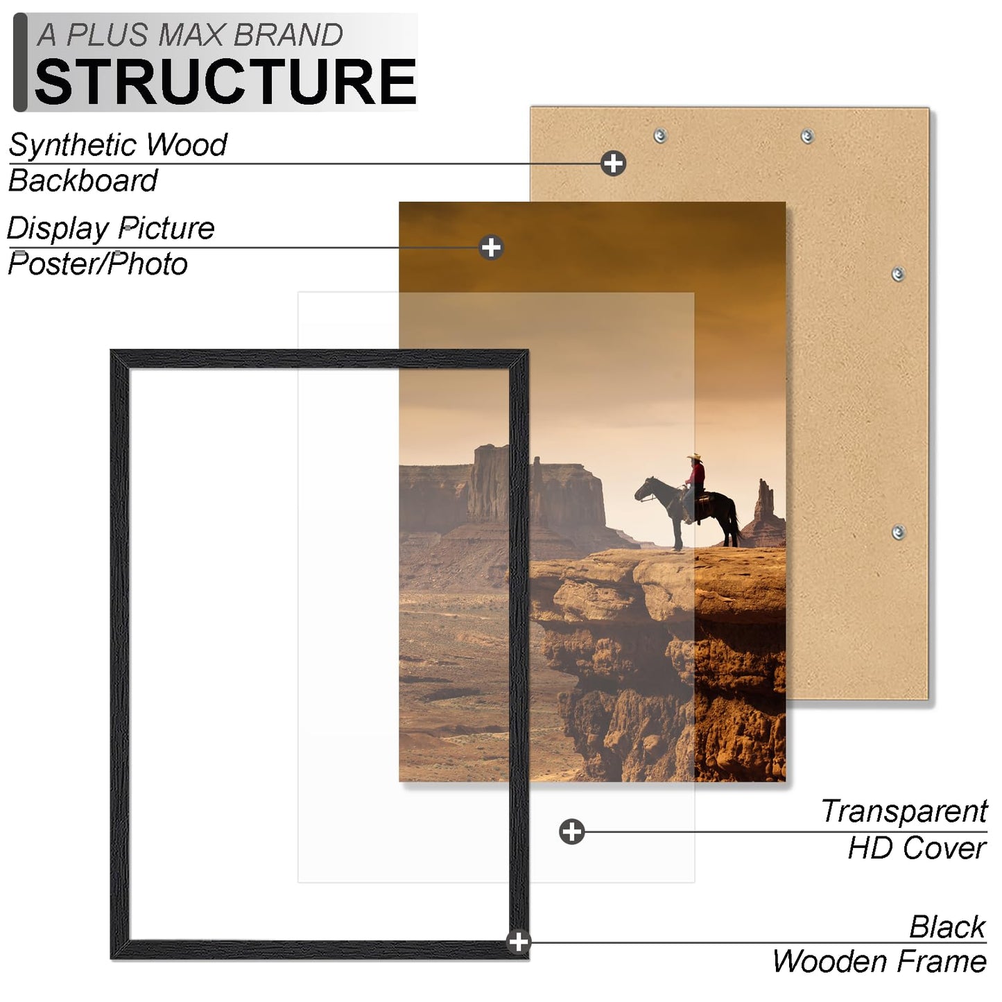 A PLUS MAX 27x40 Picture Frame, Black Engineered Wood Frame for 27 x 40 Inch Picture Poster Photo, Light Weight 27 by 40 Frame with Wood-grain for Wall - 1 Pack/Black/27 x40