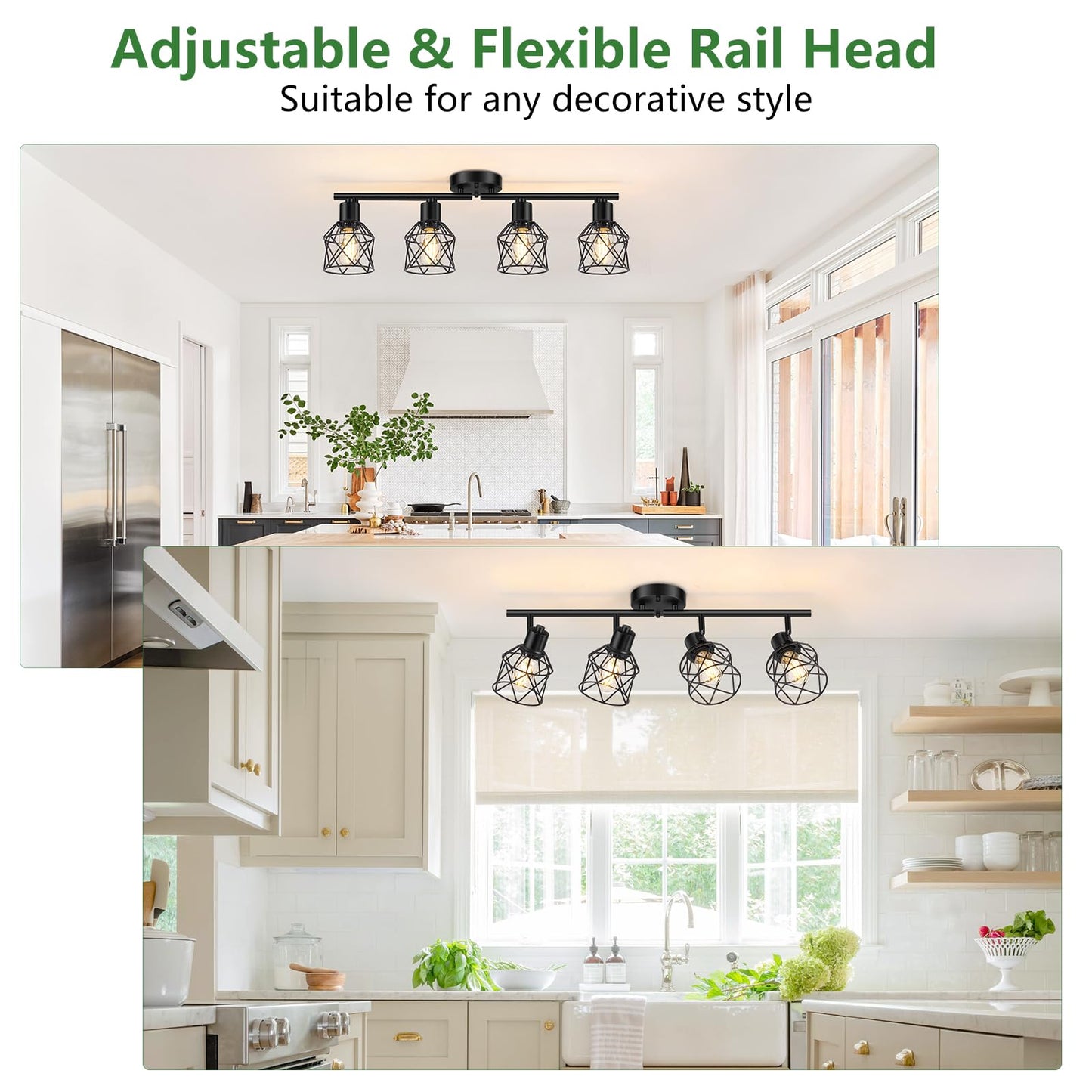 Baocuz 4-Lights Semi Flush Mount Ceiling Light, Adjustable Multi-Directional Light Fixtures, Rotatable Farmhouse Light Fixtures Mount with Metal Cage for Dining Room, Living Room