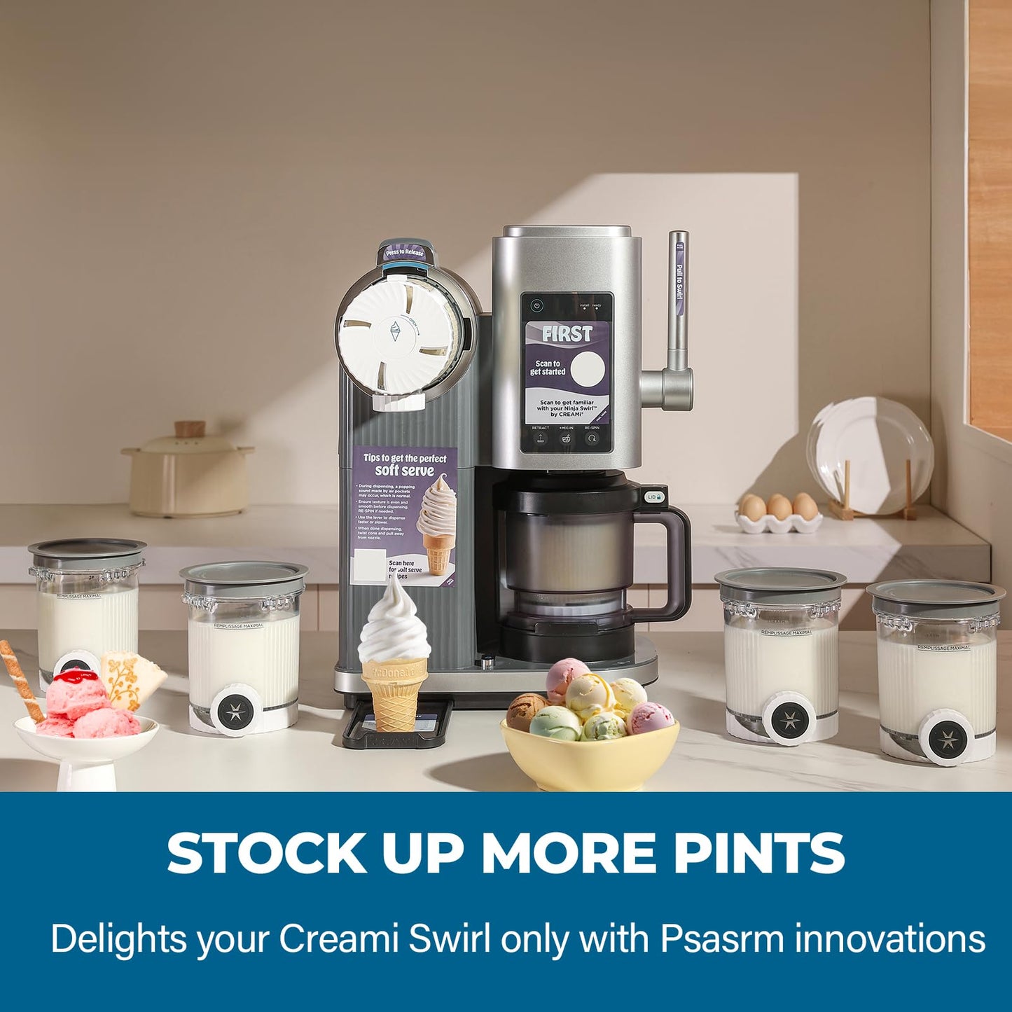 4 Pack Swirl Ice Creami Makers Pints and Lids,NC700 Makers Containers Cups creami accessories Compatible with Ninja Swirl Ice Cream NC700 NC701 Series & Soft Serve Makers,Dishwasher Safe