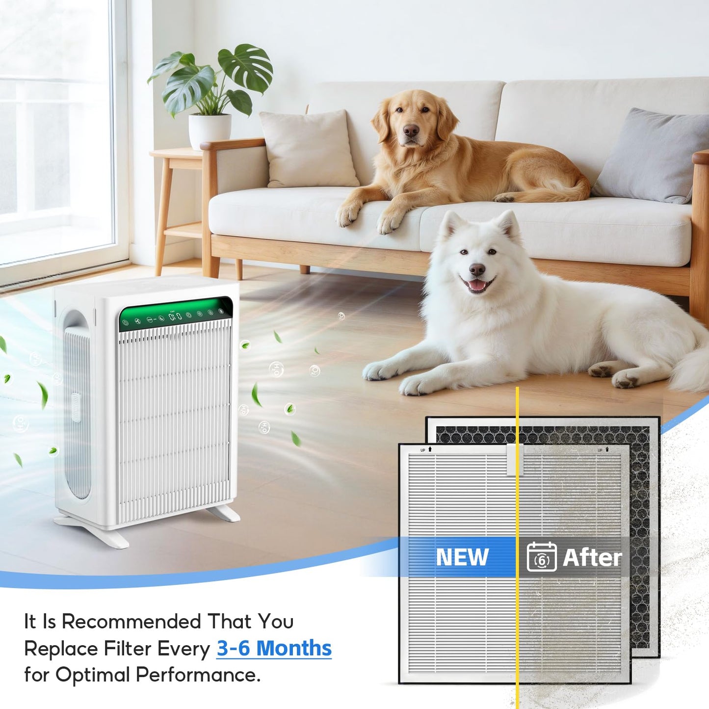 4-pack APH4000 Replacement Filter, Compatible with KNKA APH4000 Air Purifier, Activated Carbon Filter+ True HEPA Filter