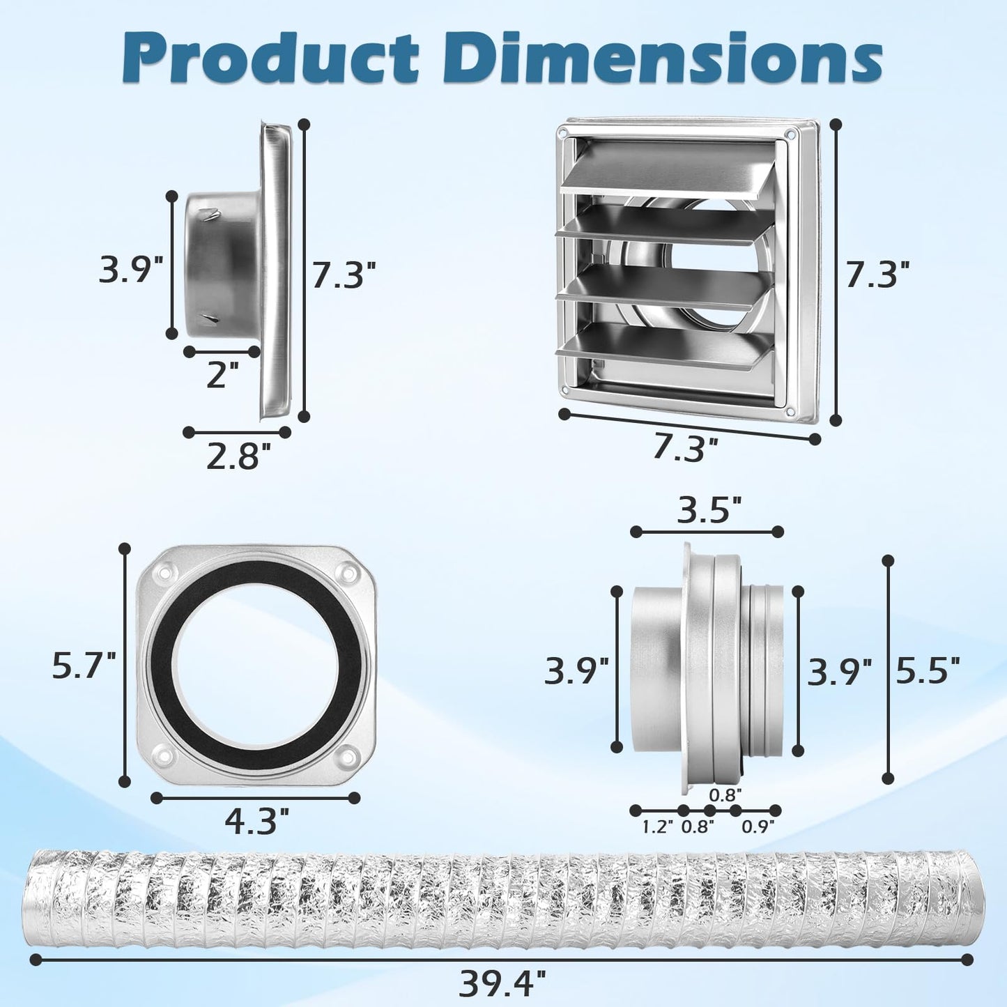 Koalafast Magnetic Dryer Vent Connector Kit, Magnetic Dryer Vent Coupling DV180 Airtight Seal with Dryer Vent Cover Outside, Easy to Clean Quick Connect 4" Dryer Vents Hose with 2 Clamps