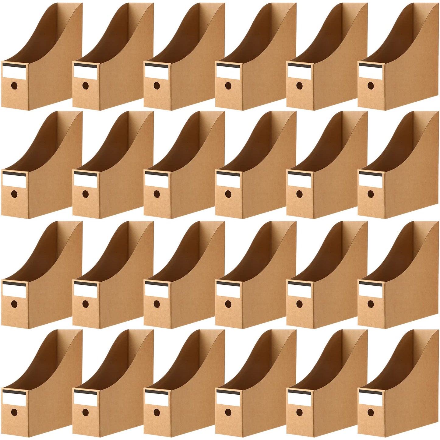 Thenshop 24 Pcs Cardboard Magazine File Holder Organizer, Desk File Organizer Box Foldable Book Bin Papers Storage Folder with Label for School Classroom Office Supplies(Classic,Brown)