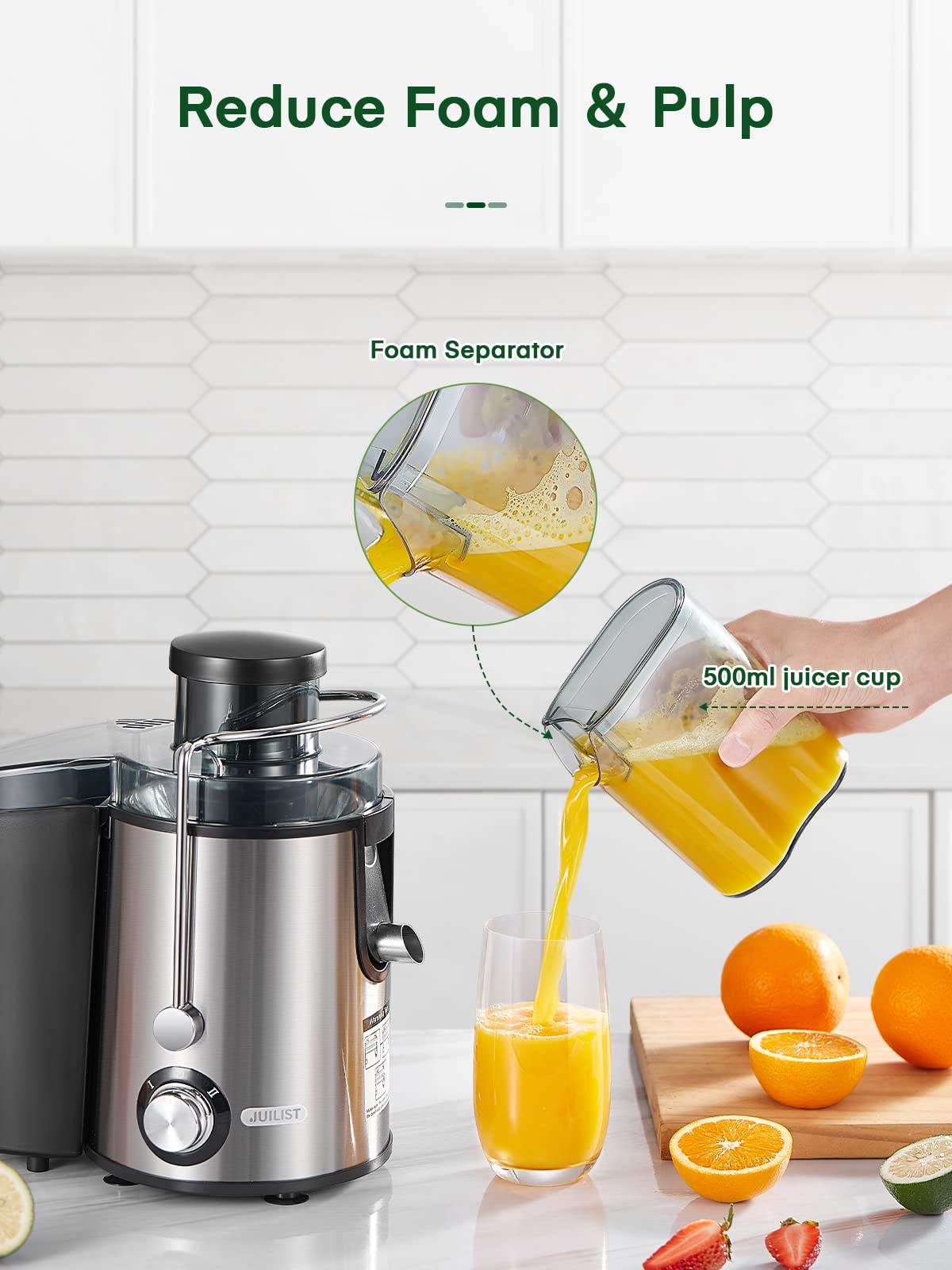 Juicer Machines Max 800W, Juilist New Generation Juicer Machines Vegetable and Fruit Easy to Clean, Compact Centrifugal Juicer Extractor with 3" Wide Mouth and Anti-Drip, Dual Speeds, Recipe & Brush