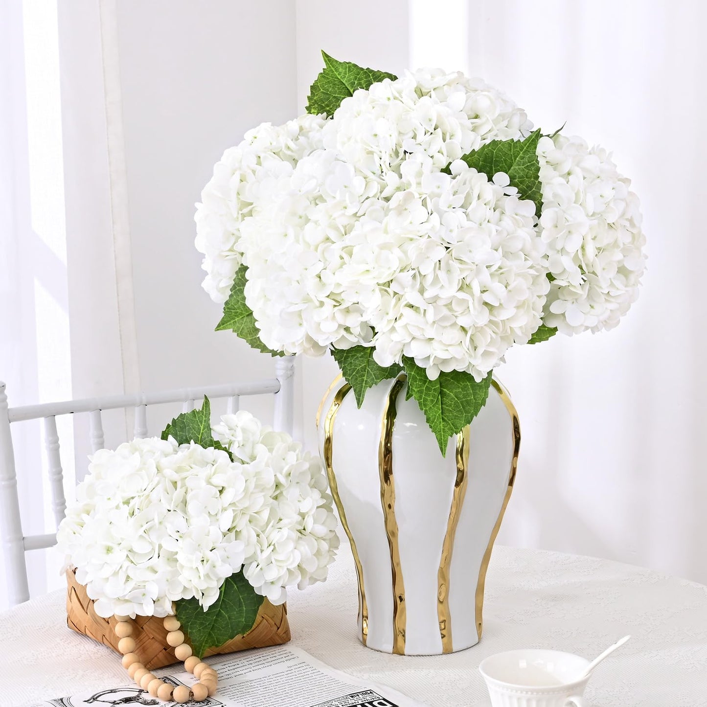 Yastouay 4 Pcs Real Touch Hydrangea Artificial Flowers, 21" White Full Faux Hydrangea Flowers Latex Fake Flowers for Home Decor Party Floral Arrangements Wedding Bouquets Centerpieces Outdoor Decor