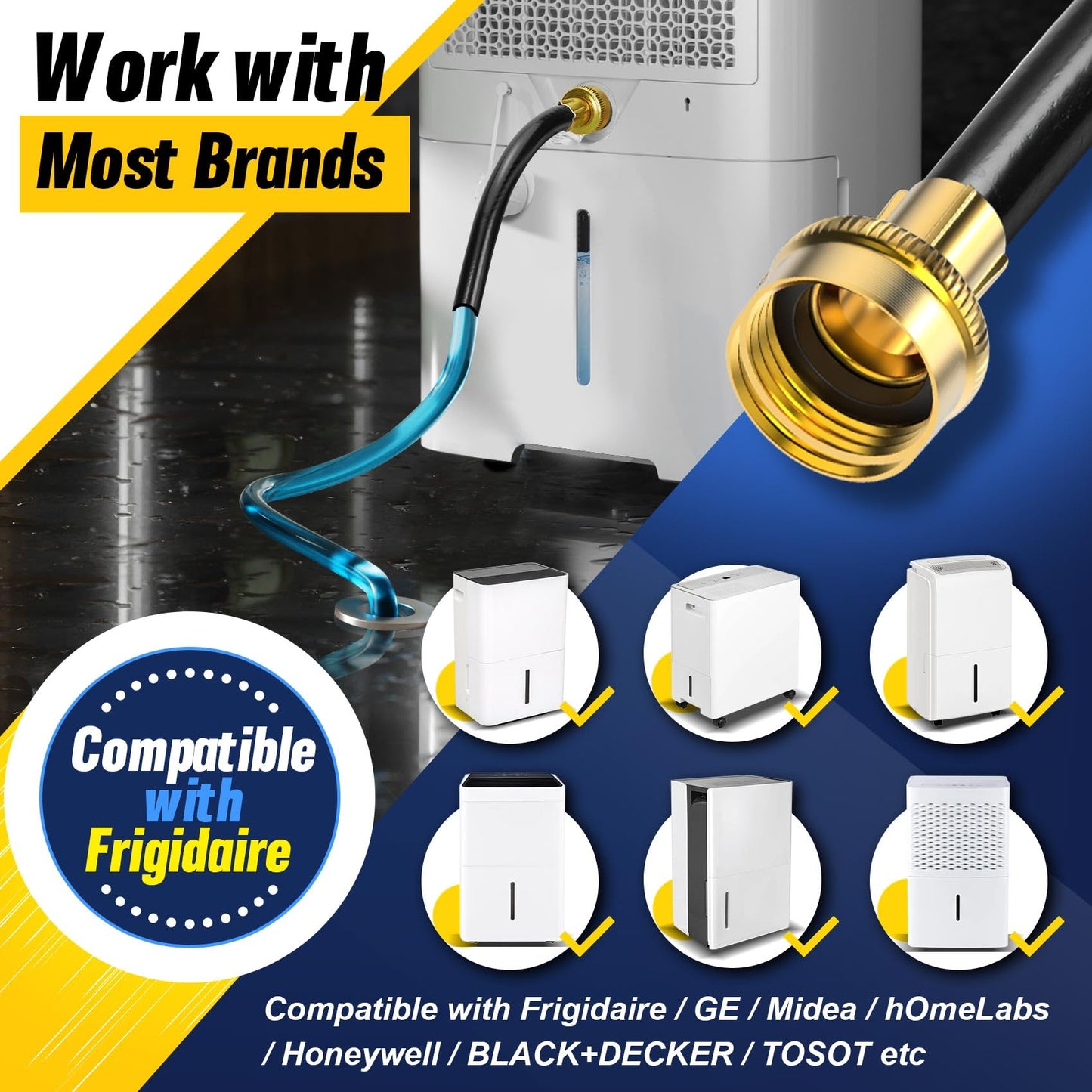 30FT Dehumidifier Drain Hose with 3/4 Inch FHT Connector, featuring Rust-Resistant Brass Fittings for Leak-Proof Connection, Perfectly Compatible with Most Dehumidifier Brands（7 Length Options）