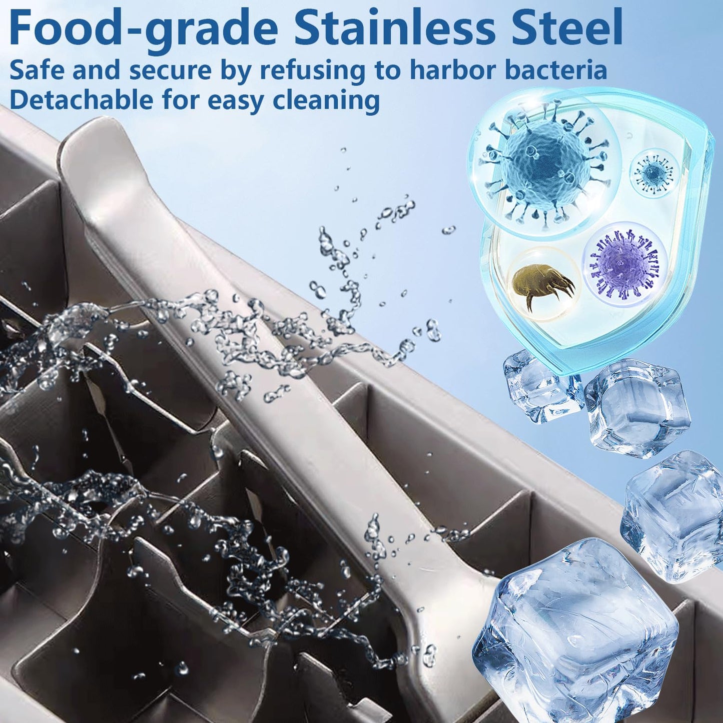 GHAHILI Stainless Steel Ice Cube Trays, Metal Ice Cube Trays for Freezer Vintage Inspired Design with Release Lever Remove Handle for Making Large Cubes Kitchen & Bar (1pcs)