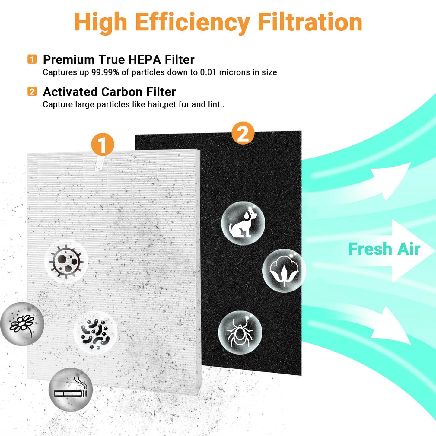 IZSOHHOME Compatible with Winix D480 Air Purifier,D480 True HEPA Replacement Filter D4,1712-0100-00,2PCS H13 True HEPA Filter+8PCS Activated Carbon Filters(2+8)