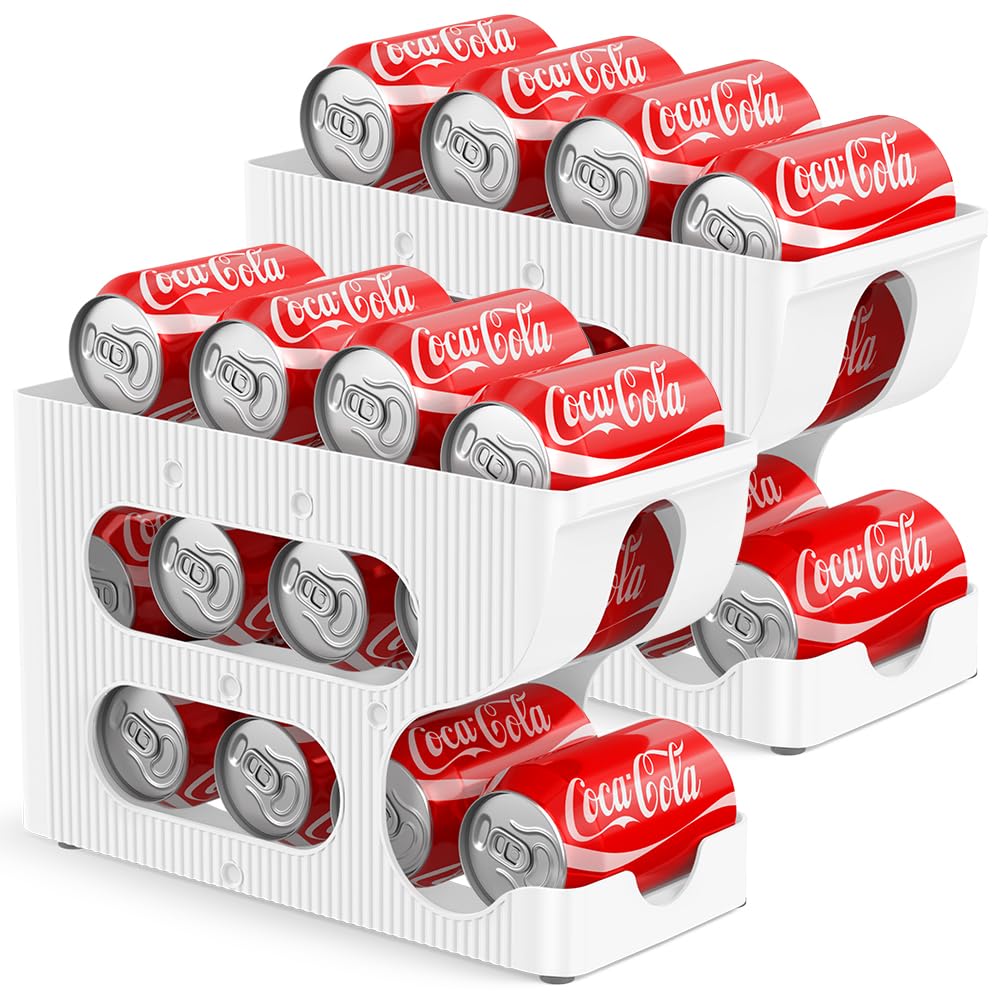 Sotfamily FIFO Soda Can Organizer for Pantry/Fridge, Automatic Rolling Pop Can Dispenser/Storage/Holder/Container for Refrigerator or 12" Deep Shelf, Space-Saving Drink Organizer for 24 Standard Cans