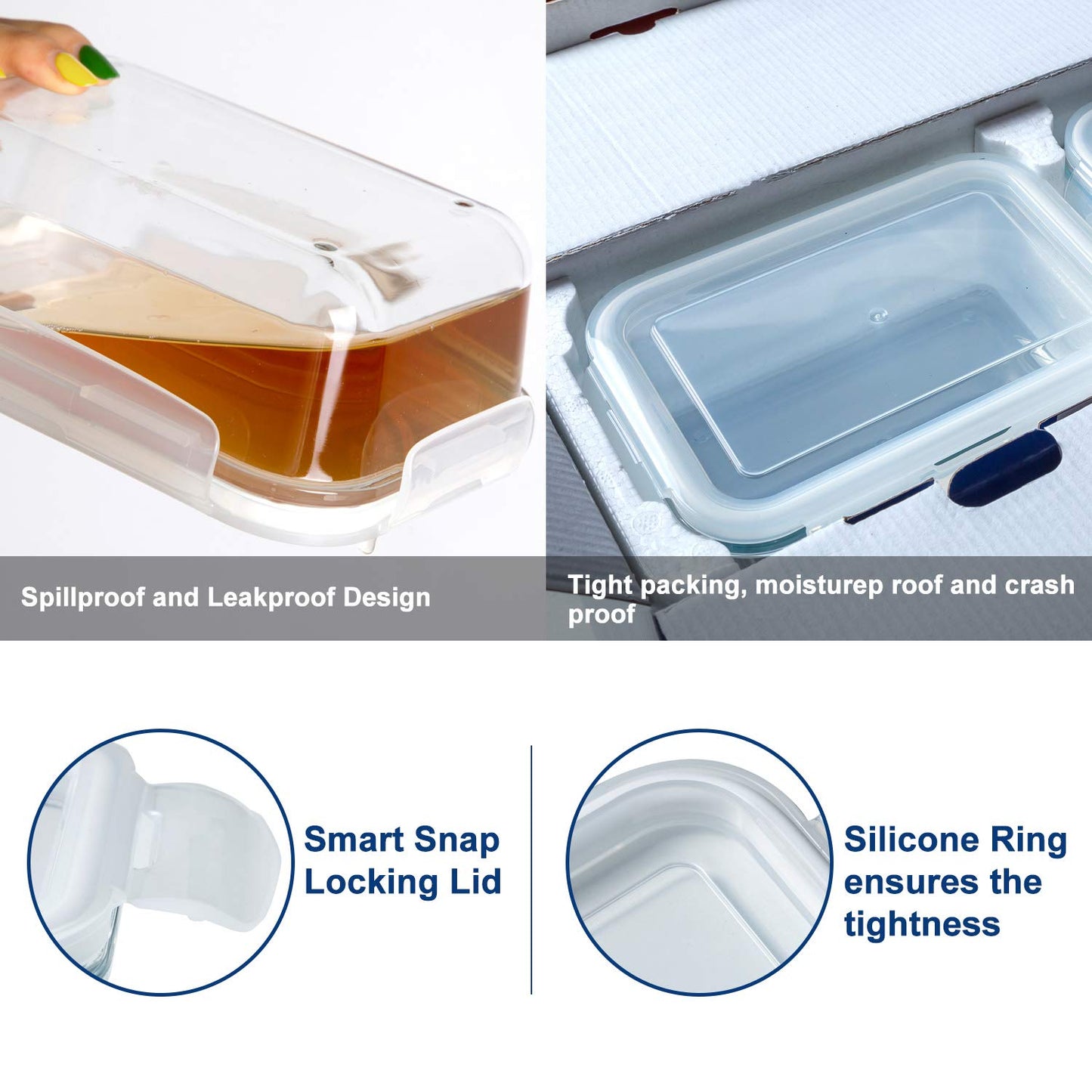 Bayco 8 Pack Glass Food Storage, Meal Prep Containers, Airtight with Lids - BPA-Free & Leak Proof (8 lids & 8 Containers) 30oz