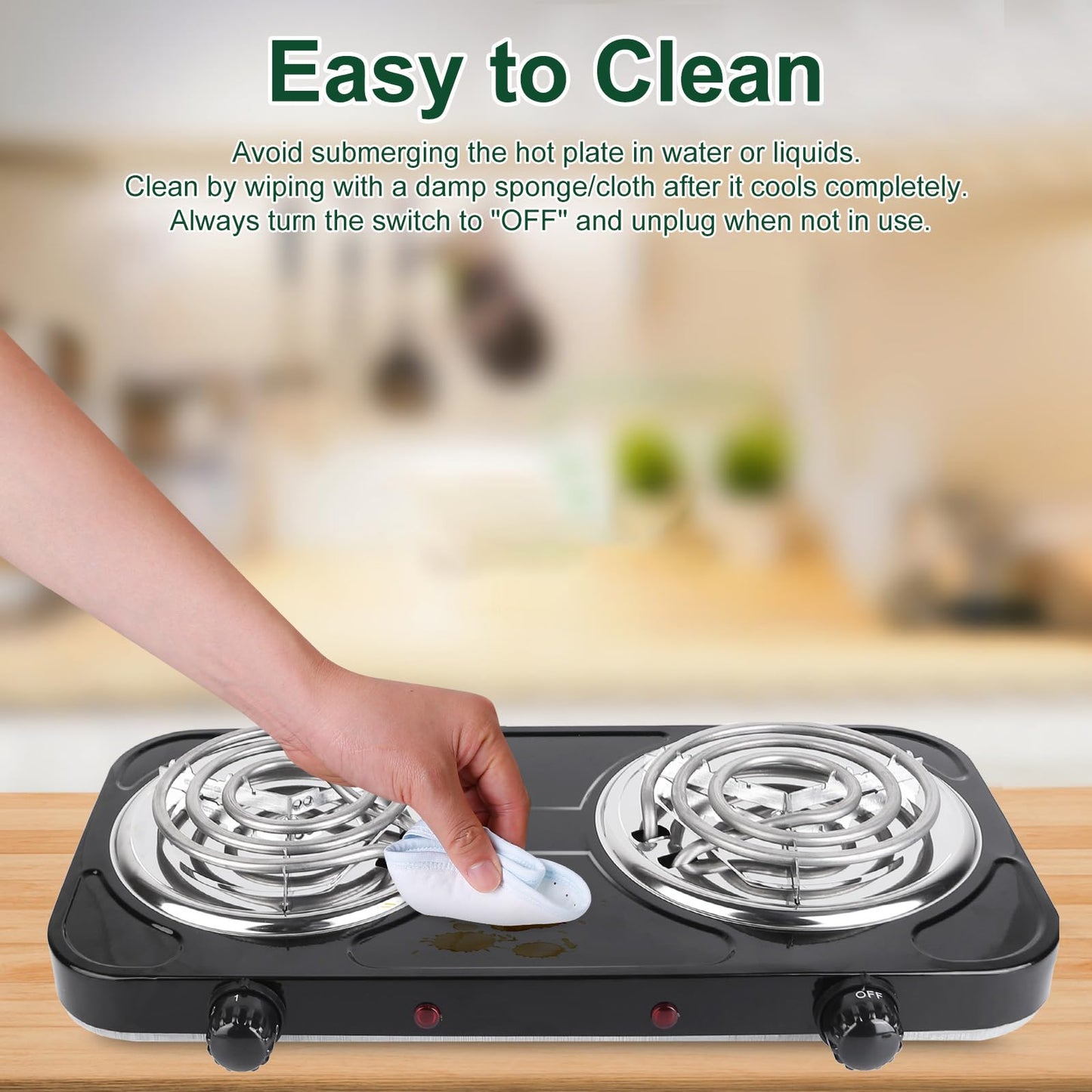 Double Burner Cooktop, 2000W Portable Electric Stove, 5 Level Temperature Control, 6” Heating Coil, Easy to Clean, Power Indicator Lights, Coil Hot Plate for Home Dorm Camping Cooking