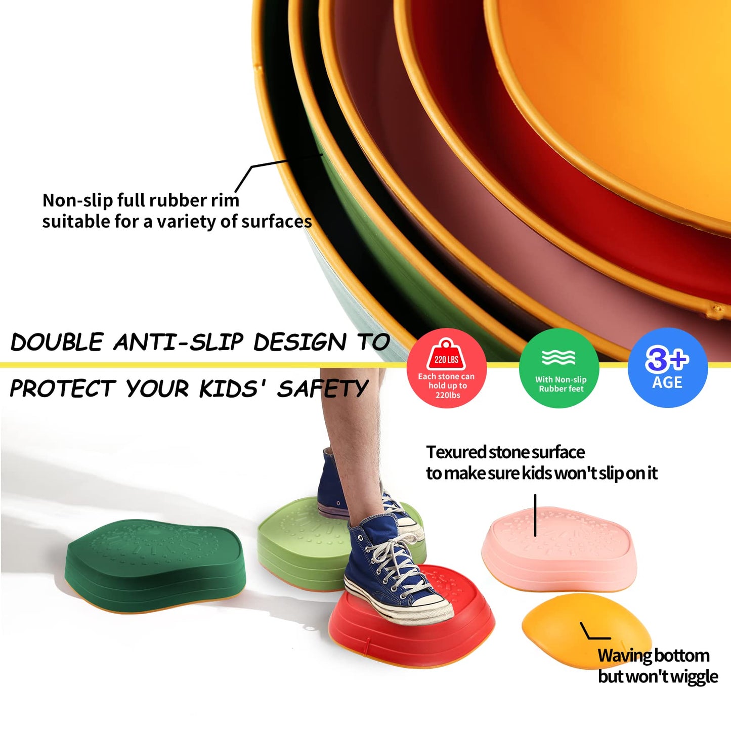 makarci Balance stepping stones for kids, non-slip toddlers sensory toys outdoor or indoor play, promoting motor skills and confidence, Obstacle Course Coordination Toys for children age 3 4 5 6 7+