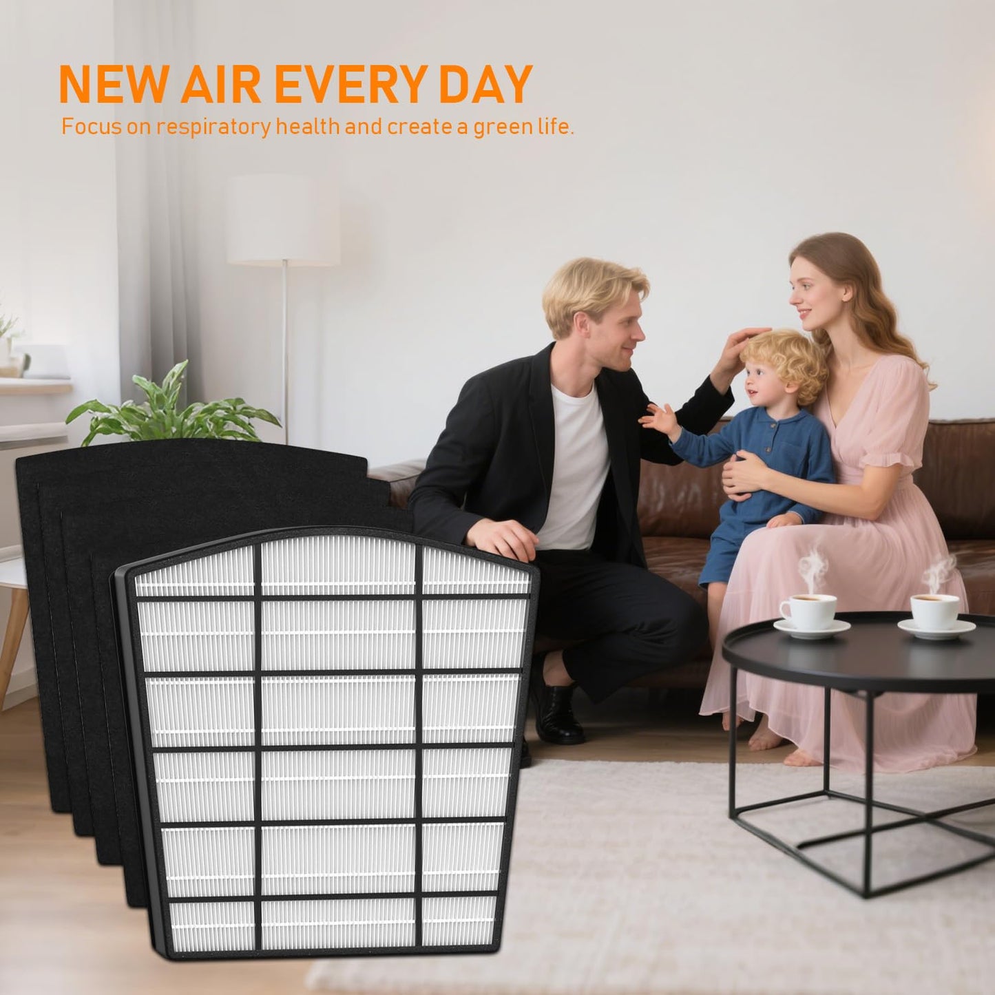 HP800 HEPA Replacement Filter Set Compatible with Hunter HP800 Multi Room Large Console Air Cleaner Purifier, Part Number H-HF800-VP H-PF800, 1 HEPA Filter 4 Carbon Pre-Filter