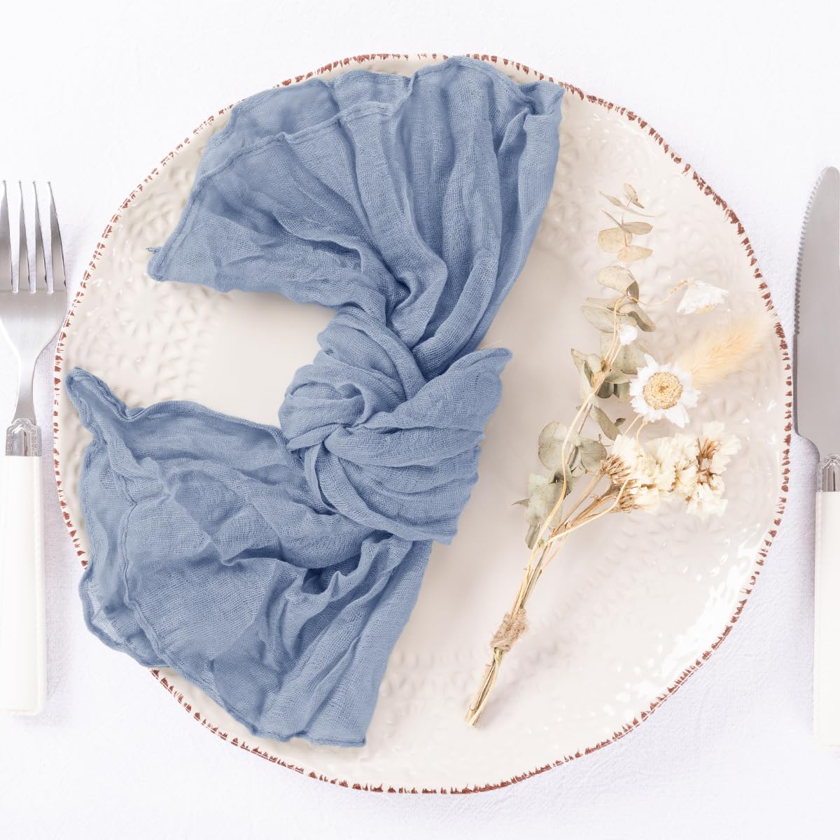 DeZerlor 100 Pack Dusty Blue Cheesecloth Napkins Summer Cloth Napkins Set of 100 Dinner Napkins Bulk 21x21 Inches for Wedding Bridal Shower Baby Shower Parties