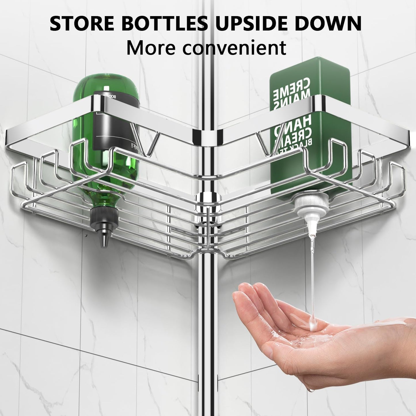 DAOYA Corner Shower Caddy Tension Pole - Chrome Tension Rod Shower Caddy Adjustable Shampoo Holder for Bathroom/Bathtub/RV, Stainless Steel, Floor to Ceiling 25-114.2 inch
