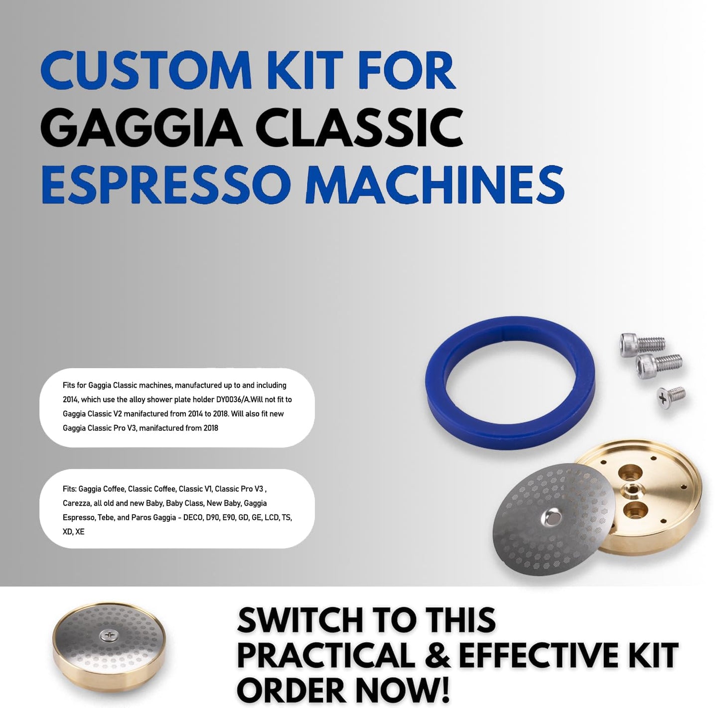 Brass Tune Up Kit for Gaggia，Replacement for IMS Precision Shower Screen，Brass Shower Holder, Silicone Gasket, Stainless Steel Screws.