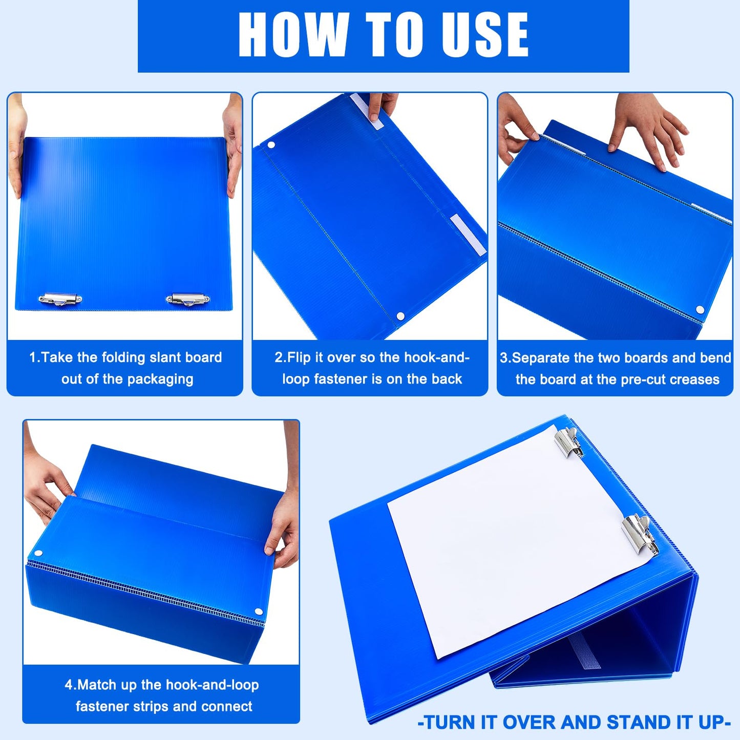 Nuanchu 4 Pcs Folding Slant Board for Writing 14 x 12 Inch Large Slanted Clipboard Adjustable Tilted Writing Boards Sloped Surface to Improve Handwriting Legibility Endurance (Blue)
