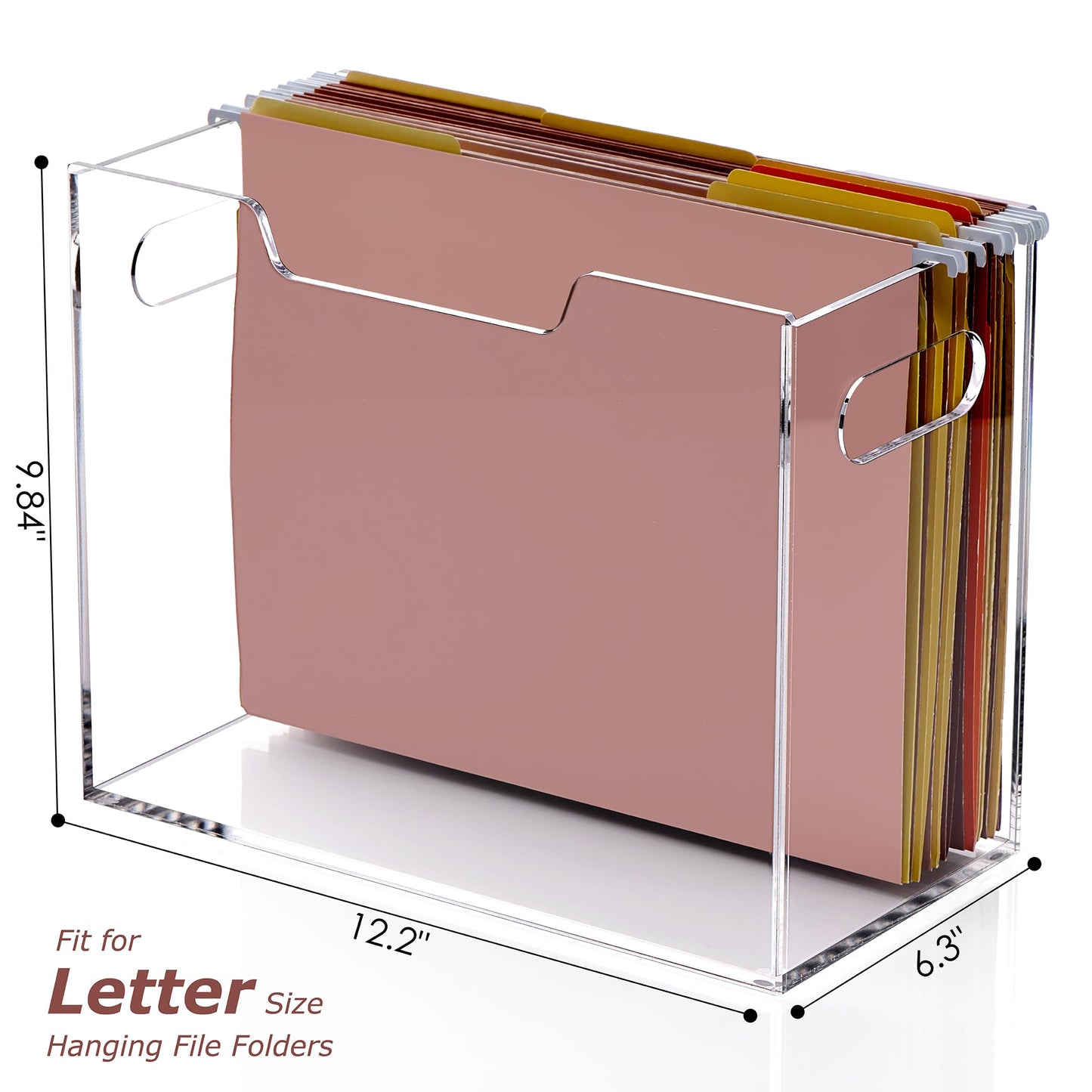 DINGHUO Hanging File Organizer, Acrylic File Holder with Handles, No Assembly Required, Clear File Crate Storage Box for Desk Office, Fits Standard Letter Size 8.5"x11" Folders