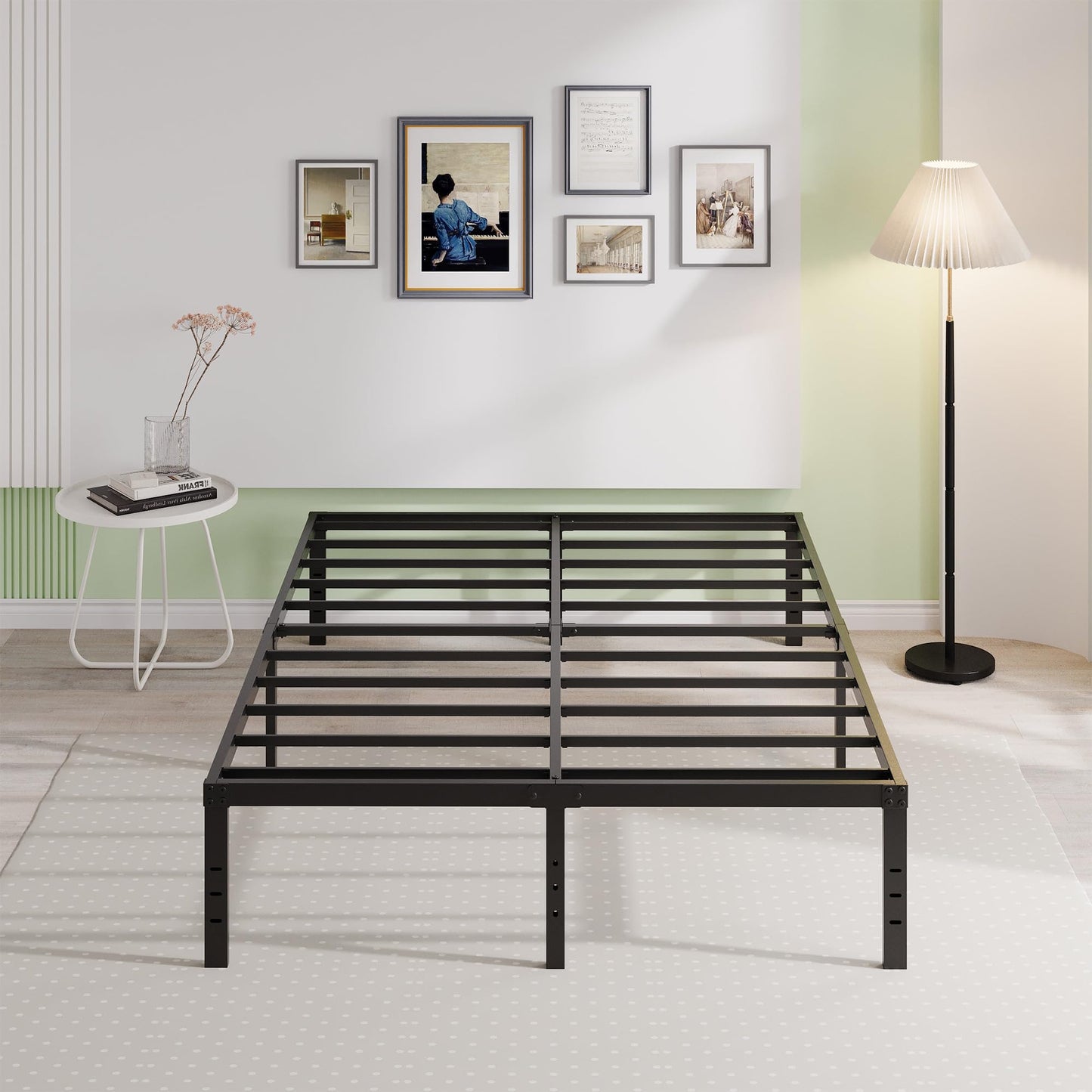 EMODA Queen Bed Frame No Box Spring Needed 18 Inch Heavy Duty Metal Tall Platform Bed Frame Queen Size with Large Storage Space, Easy Assembly, Black